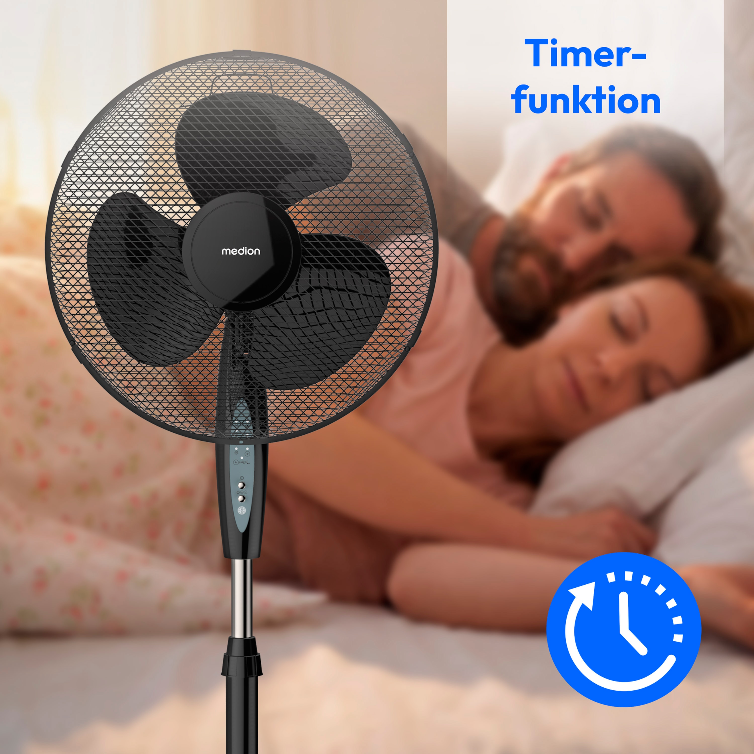 MEDION® LIFE E10 SF Standventilator mit Fernbedienung (MD 18795), 3 Geschwindigkeitsstufen, verstellbarer Höhe, Schwenkfunktion, Timer-Funktion