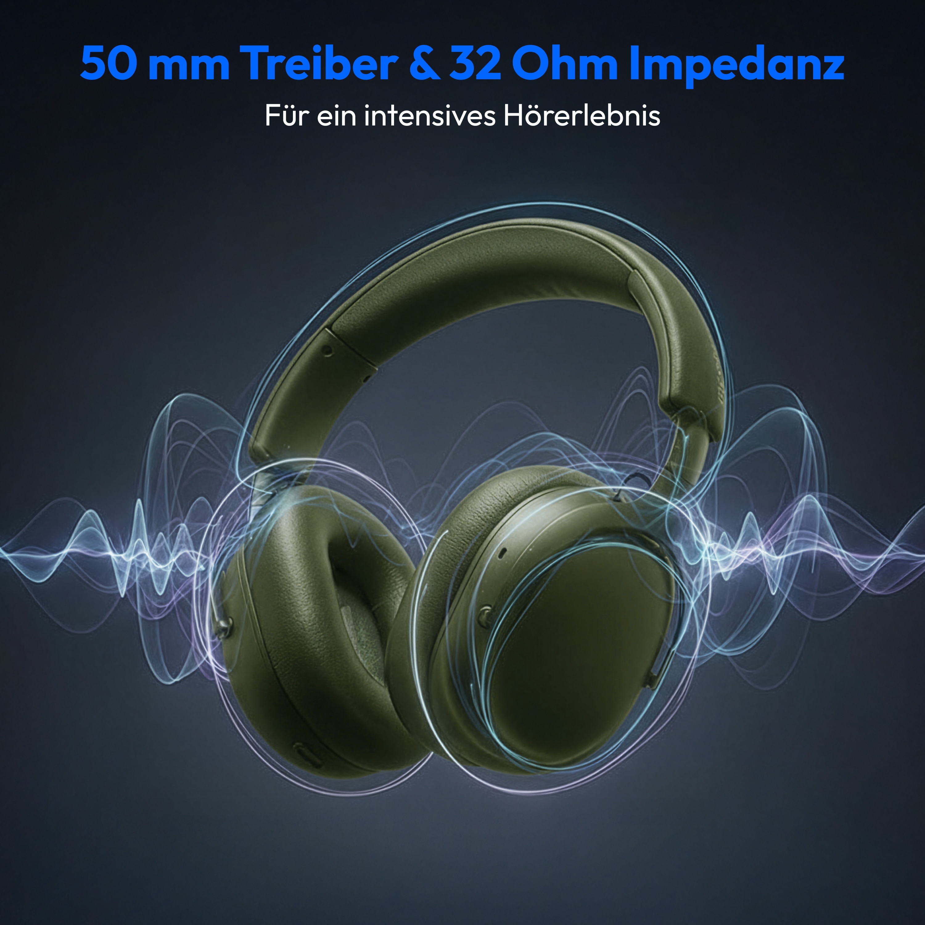 MEDION® Over Ear-Kopfhörer LIFE HX-1 Pure grün, bis zu 100 Stunden Akkulaufzeit, 3 EQ-Presets + 1 App-Preset, Bluetooth® 5.4 wireless technology, IPX4 Spritzwasserschutz