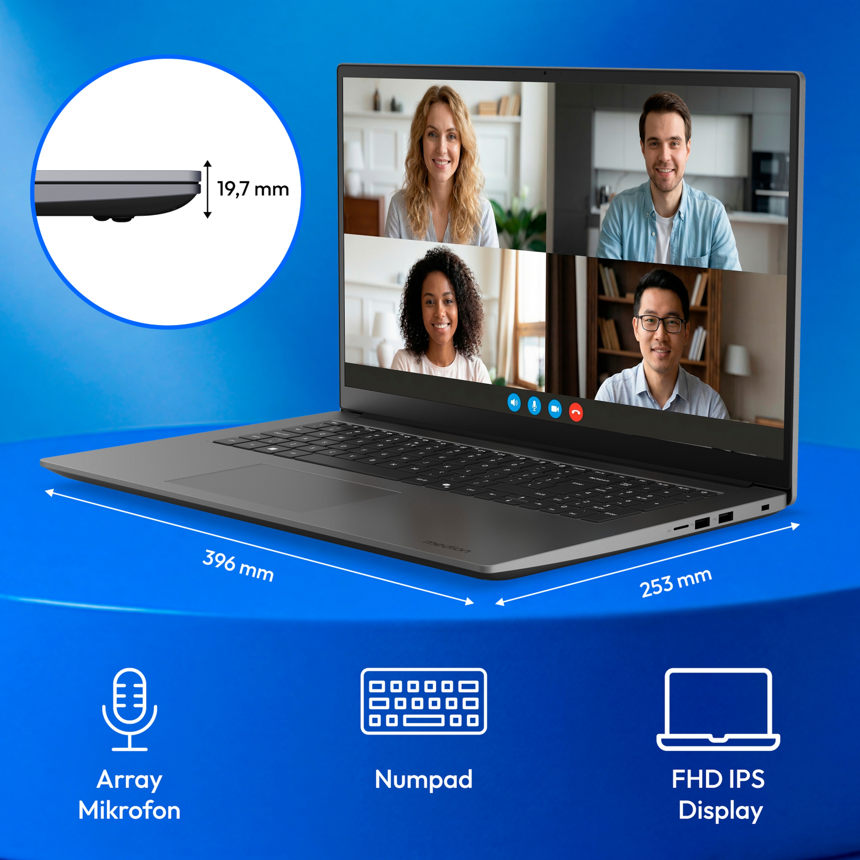 MEDION® Avantum 17 E1 Laptop, AMD Ryzen™ 7 7730U , Windows 11 Home, 43,9 cm (17,3") FHD Display, 1 TB SSD, 16 GB RAM