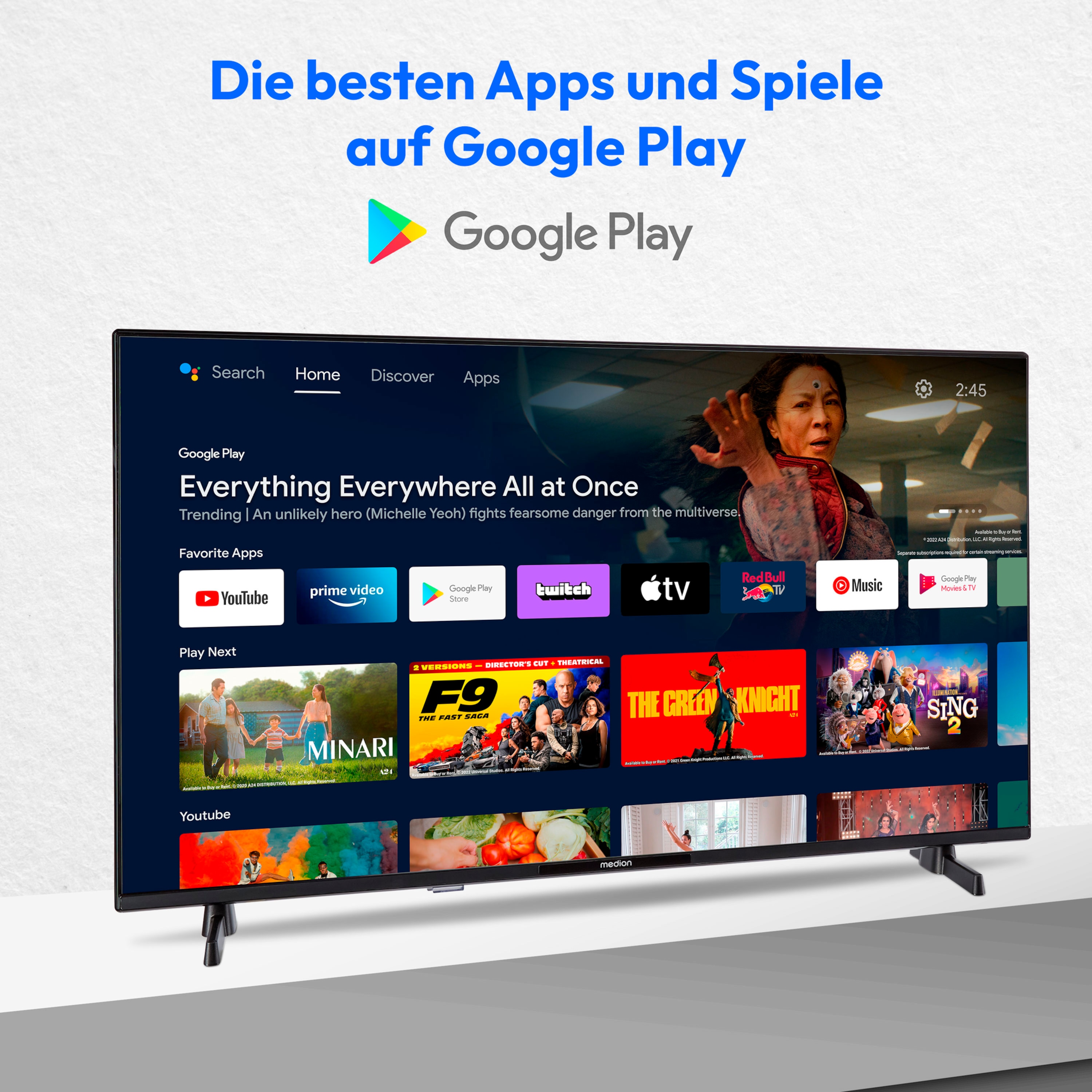 MEDION® LIFE® P8322500 (MD 832100) Android TV, 80 cm (32''), Full HD Display, HDR, PVR ready, Bluetooth®, Netflix, Amazon Prime Video