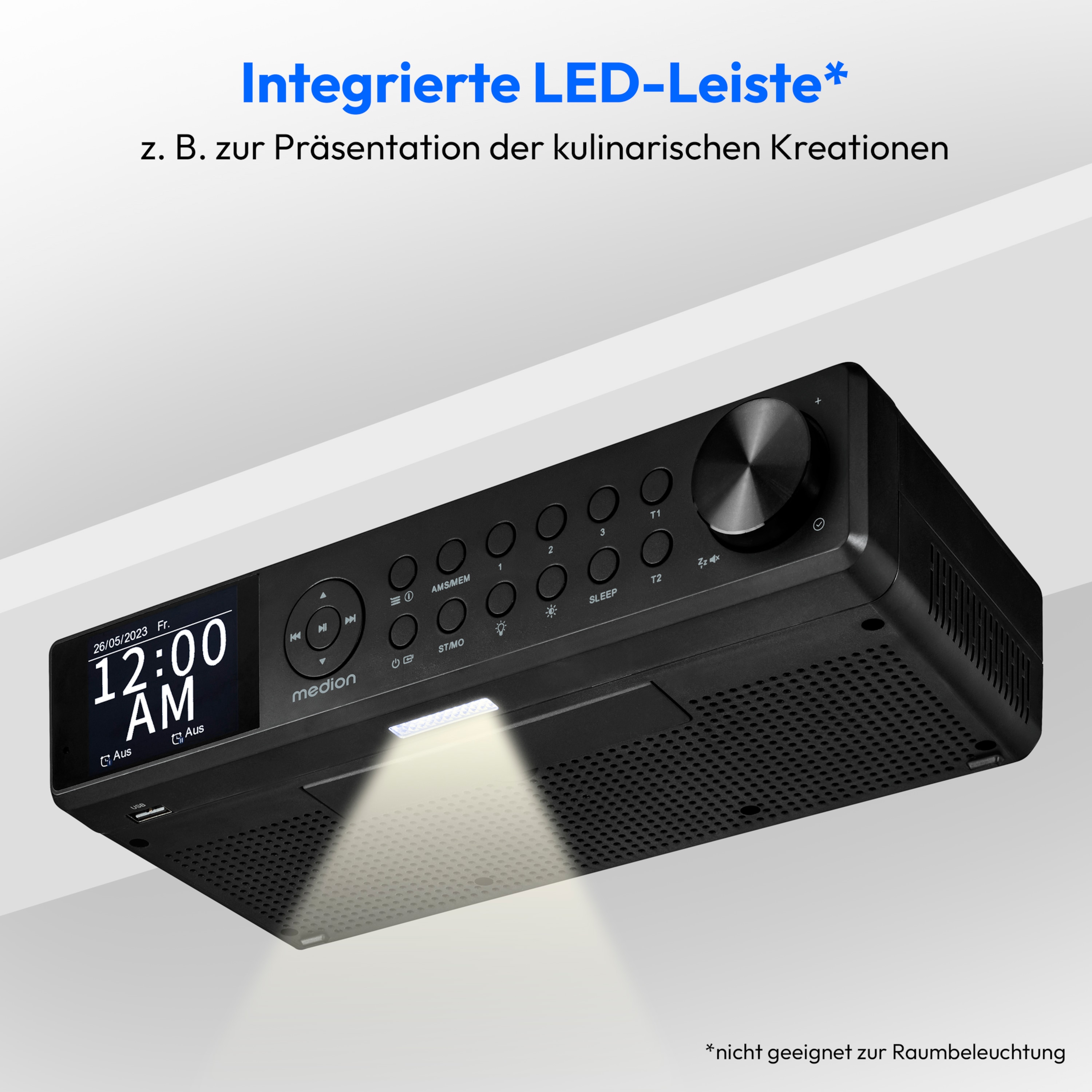 MEDION® LIFE® P66750 DAB+ Premium Küchenradio, 6,1 cm (2,4'') TFT-Farbdisplay, DAB+/PLL-UKW Radio, Bluetooth® 5.0, LED-Beleuchtung, 2 x 3 W RMS
