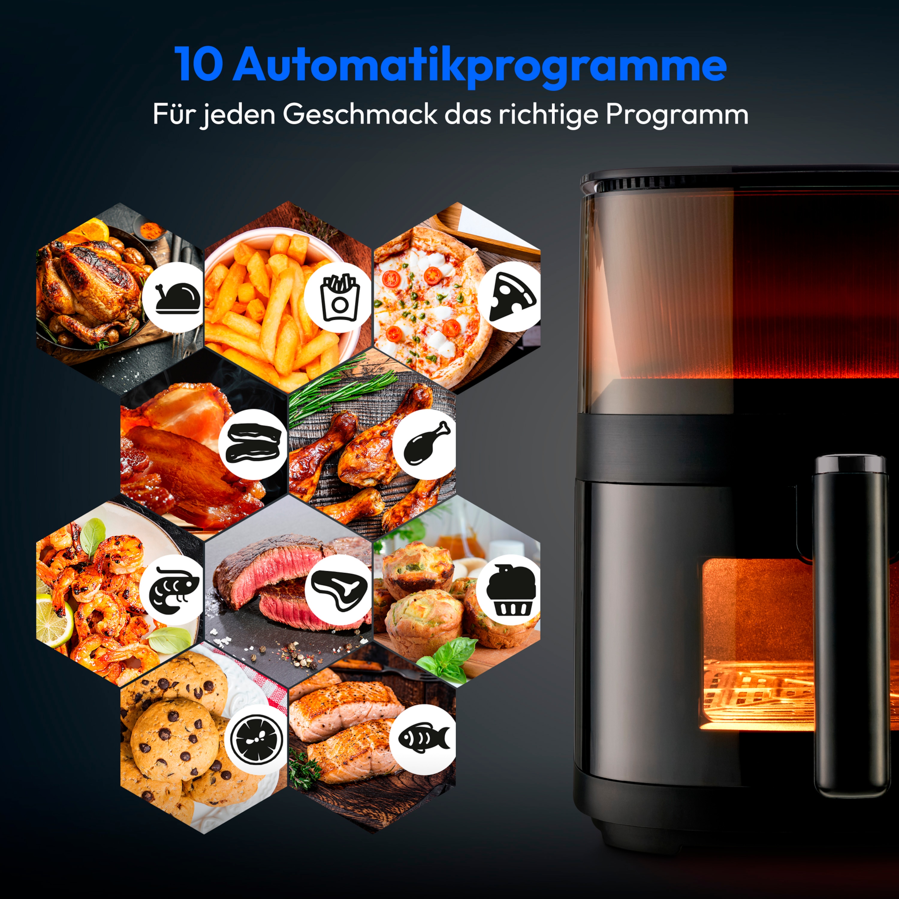 MEDION® LIFE® X10 XL Heißluftfritteuse MD 11780, 100 Rezepte in der Life+ App, innovative Wassersprayfunktion, 10 Automatikprogramme, ca. 5 L Korbvolumen, Temperatur einstellbar bis 230 °C