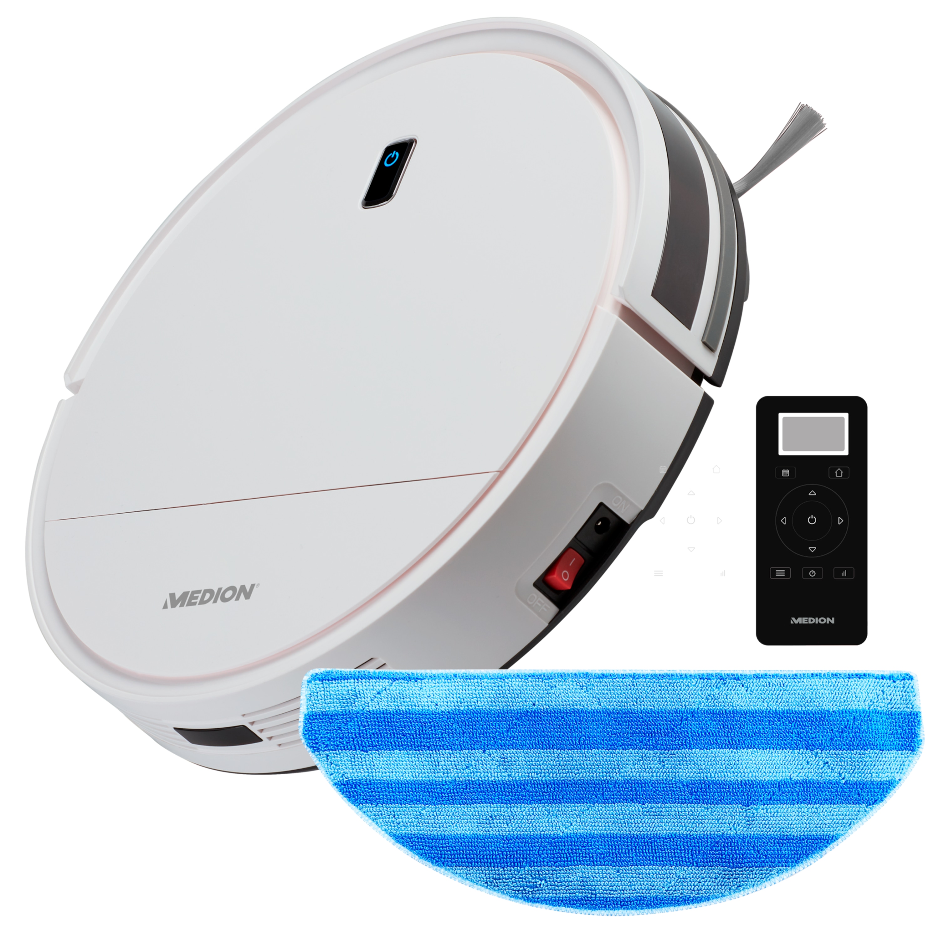 MEDION® Saugroboter P20 SW, Wischfunktion, intelligente Navigation, 2.000 Pa Saugkraft, Max Modus, starke Mittelbürste, Tierhaar Allergiker optimiert