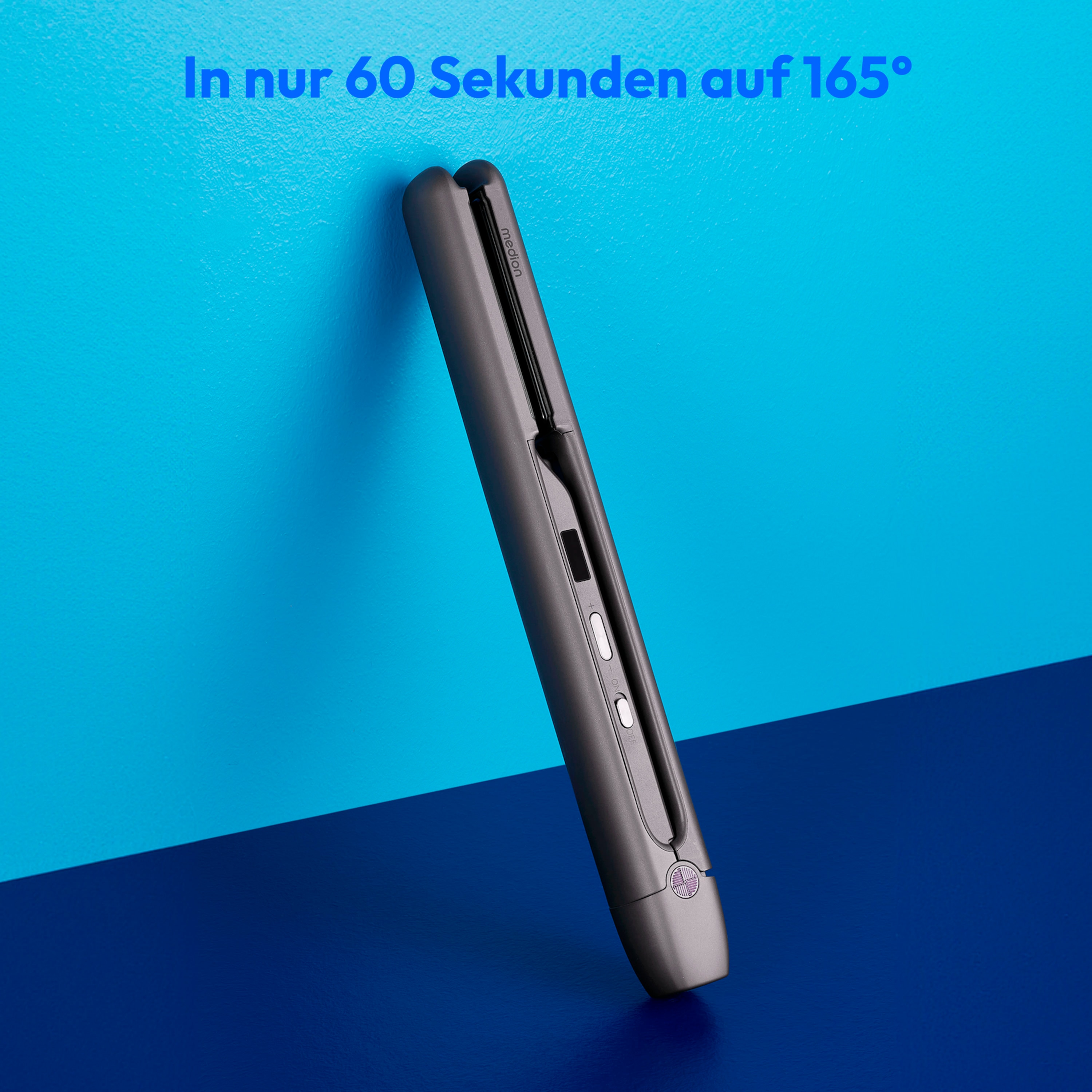 MEDION® LIFE HS2 kabelloses Glätteisen, flexible Keramik-/Turmalin Heizplatten mit Temperatursensor, Display mit Temperatur- und Akkuanzeige, 5 regelbare Hitzestufen (165° - 210°)