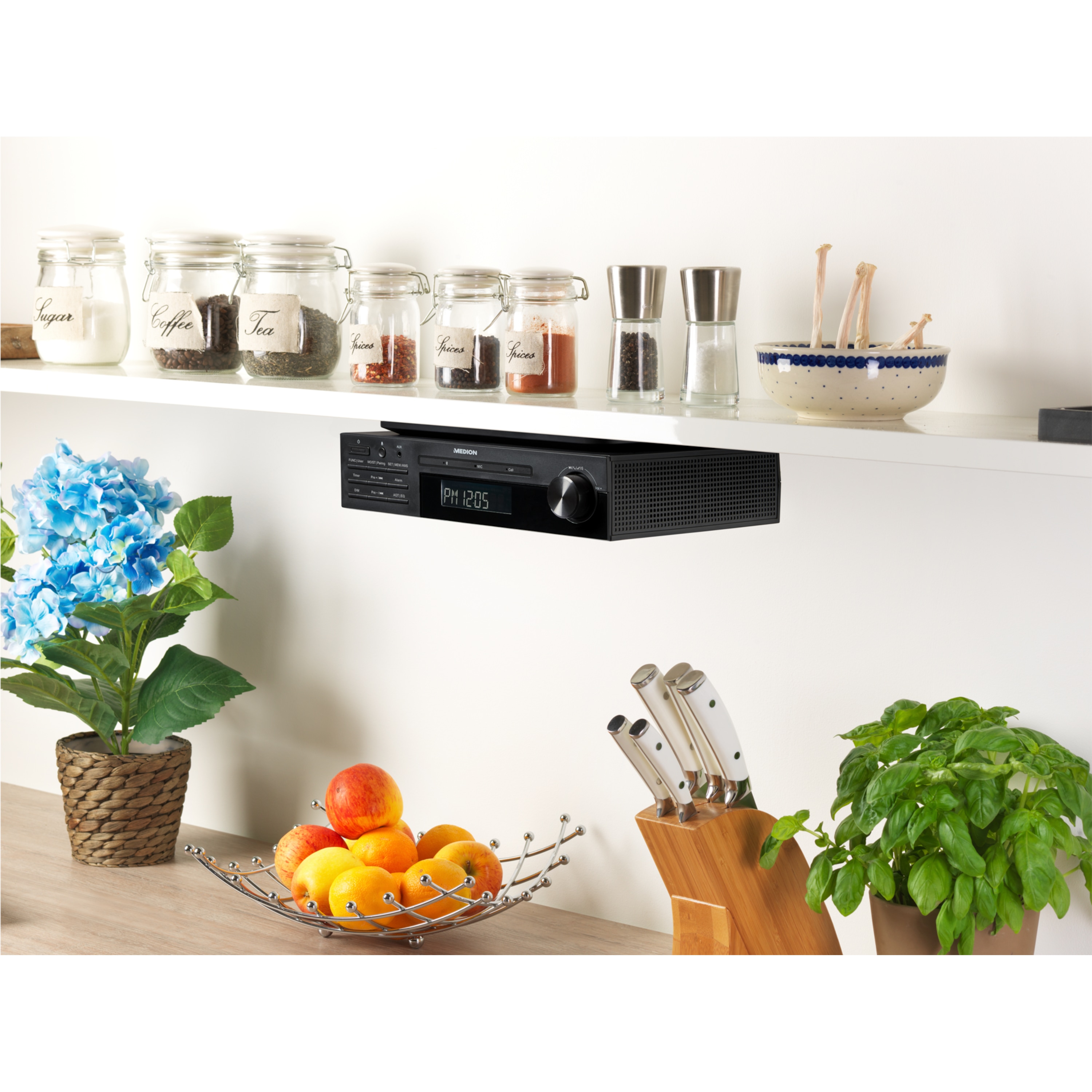 MEDION® LIFE® E66567 Stereo Unterbauradio mit Bluetooth® 5.0, perfekt für die Küche, Alarm-Funktion und Koch-Timer, AUX