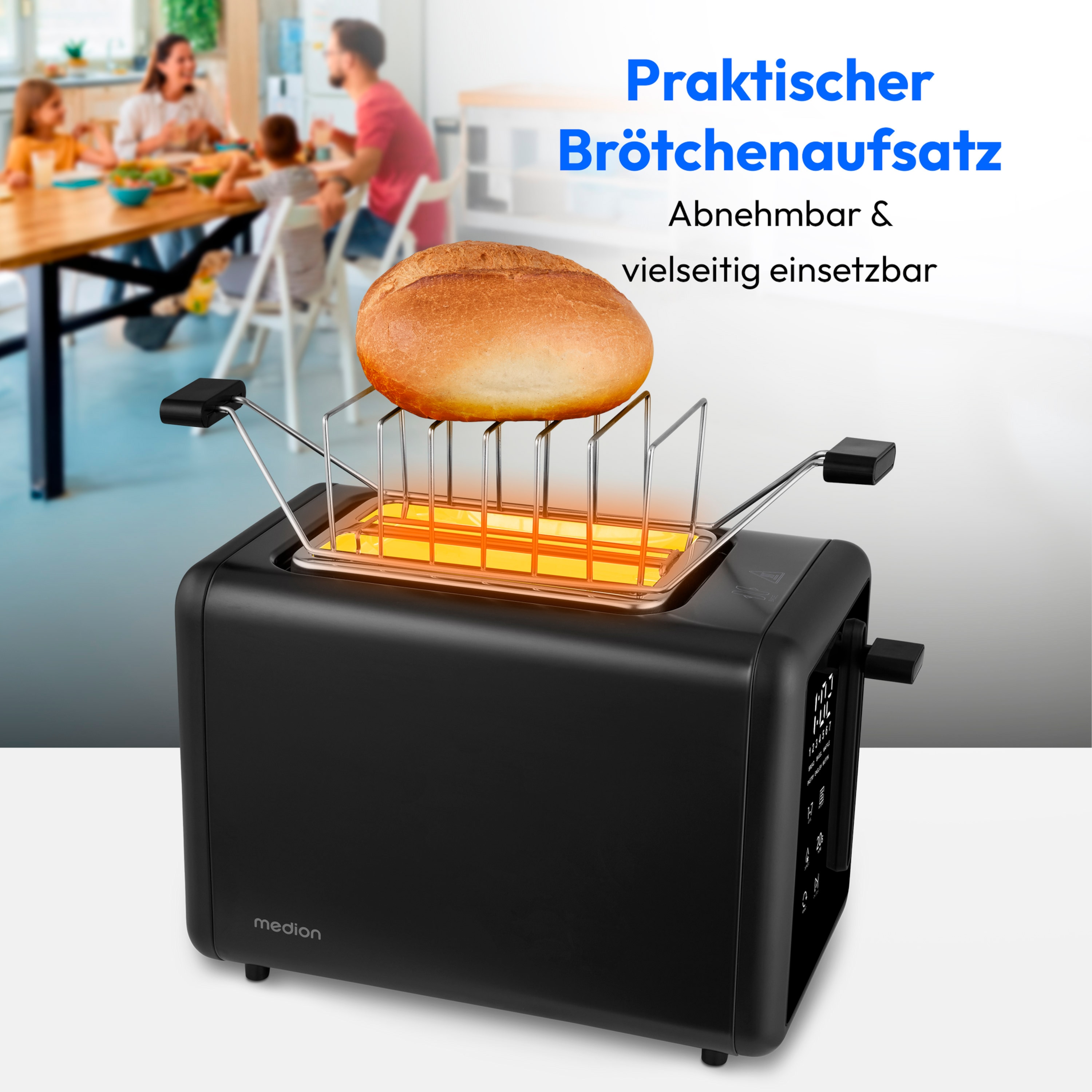MEDION® MEDION LIFE Toaster MD12102, 2 Toastschlitze für zwei Toastscheiben, LED Sensor-Touch-Display für präzise Steuerung, 7 Bräunungsstufen und 5 Automatikprogramme