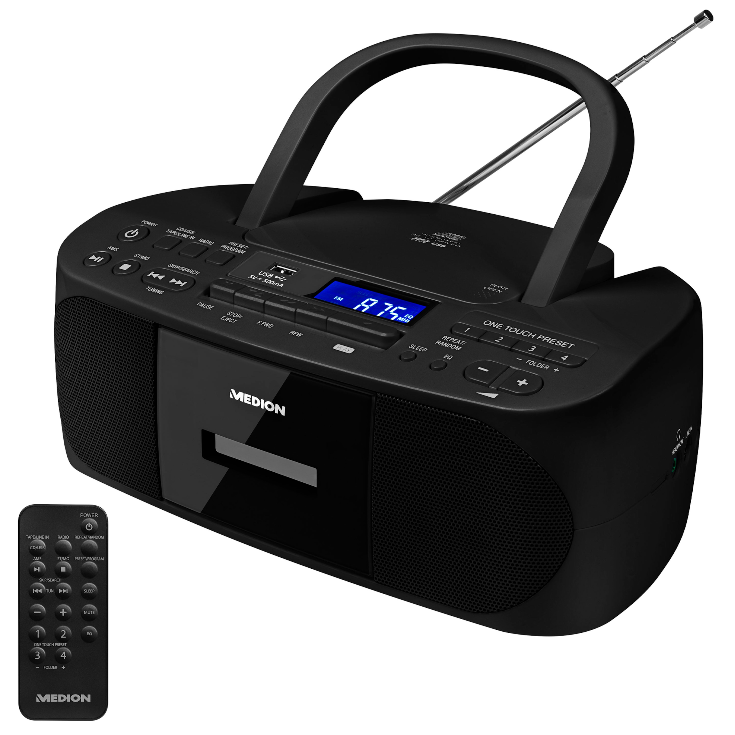 MEDION® LIFE® E64070, CD-Kassetten-Radio mit MP3-Wiedergabe, PLL-UKW Radio, USB Anschluss, CD-R/RW kompatibel, AUX, 2 x 30 W max. Musikausgangsleistung