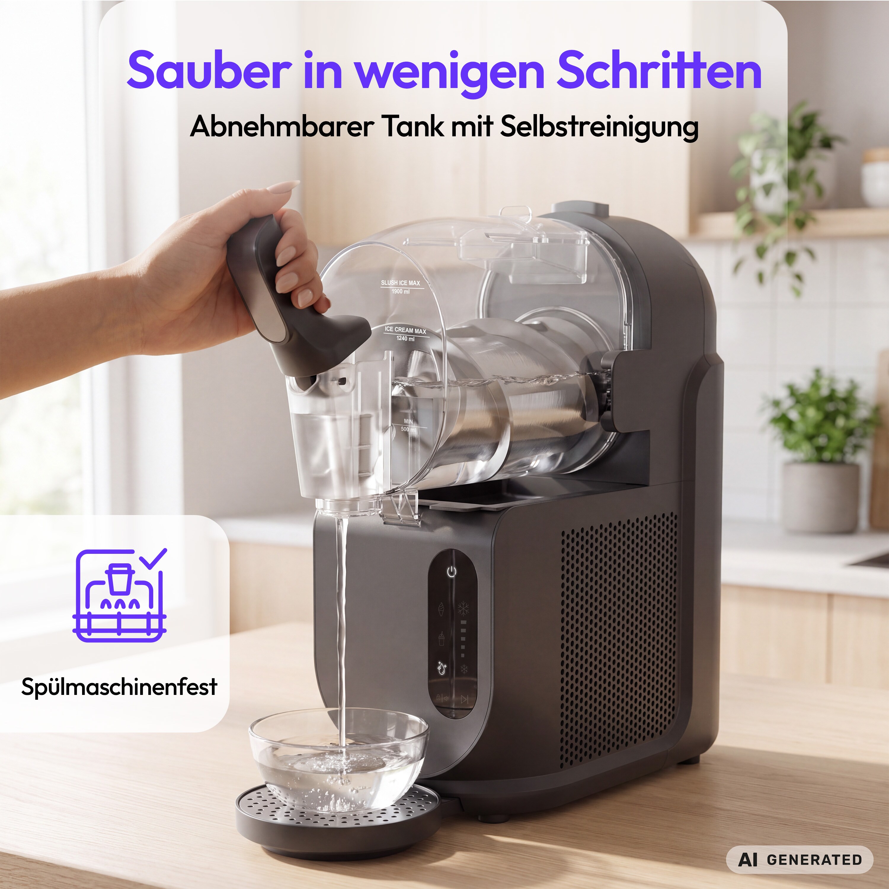 MEDION® LIFE Ice² 2-in-1 Slush- und Softeismaschine MD 100192, 2,6-Liter-Behälter, automatische Konsistenzerkennung, Touch-Bedienung, Kompressortechnologie, Selbstreinigung