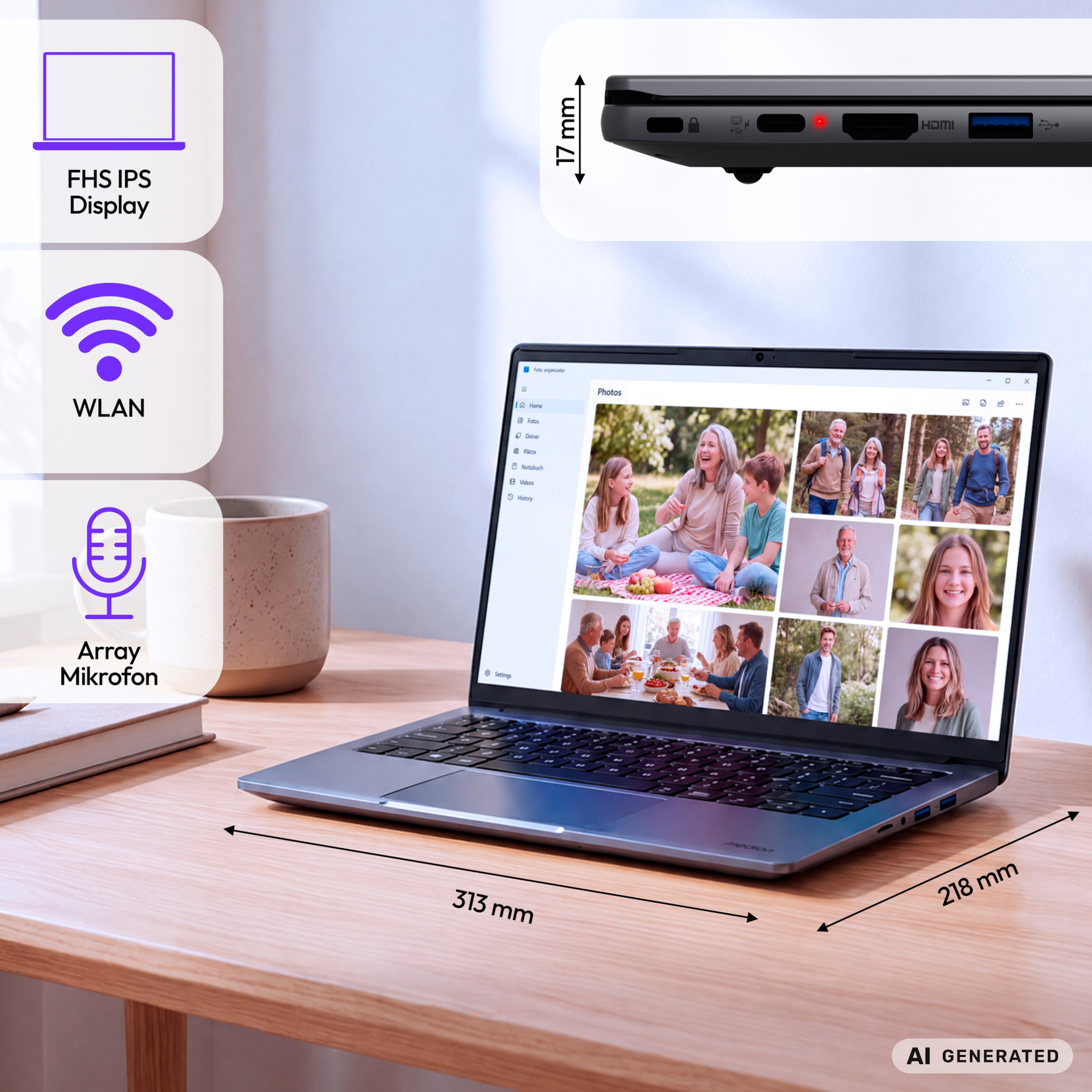 MEDION® Avantum 14 E1e Laptop, Intel® Celeron® N4500, Windows 11 Home, 35,5 cm (14'') FHD Display, 128 GB Flash-Speicher, 8 GB RAM, KEIN NETZTEIL