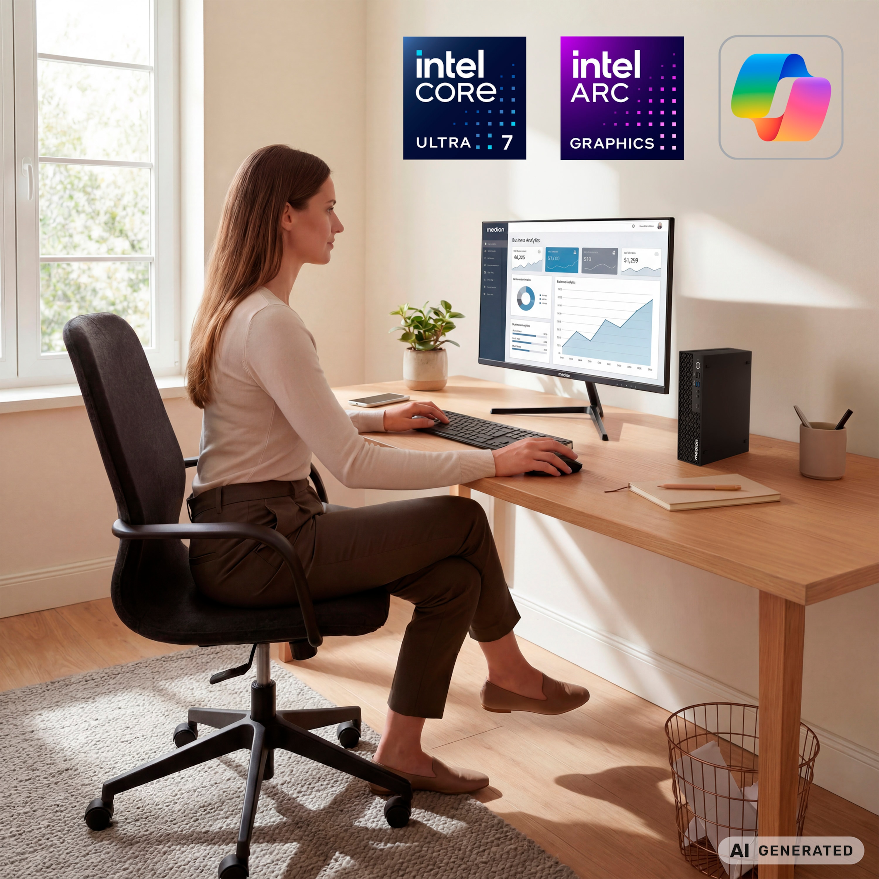 MEDION® Picoworx T80 III Mini PC; Copilot+ PC, Intel® Core™ Ultra 7 256V, Windows 11 Home, 512 GB SSD, 16 GB RAM