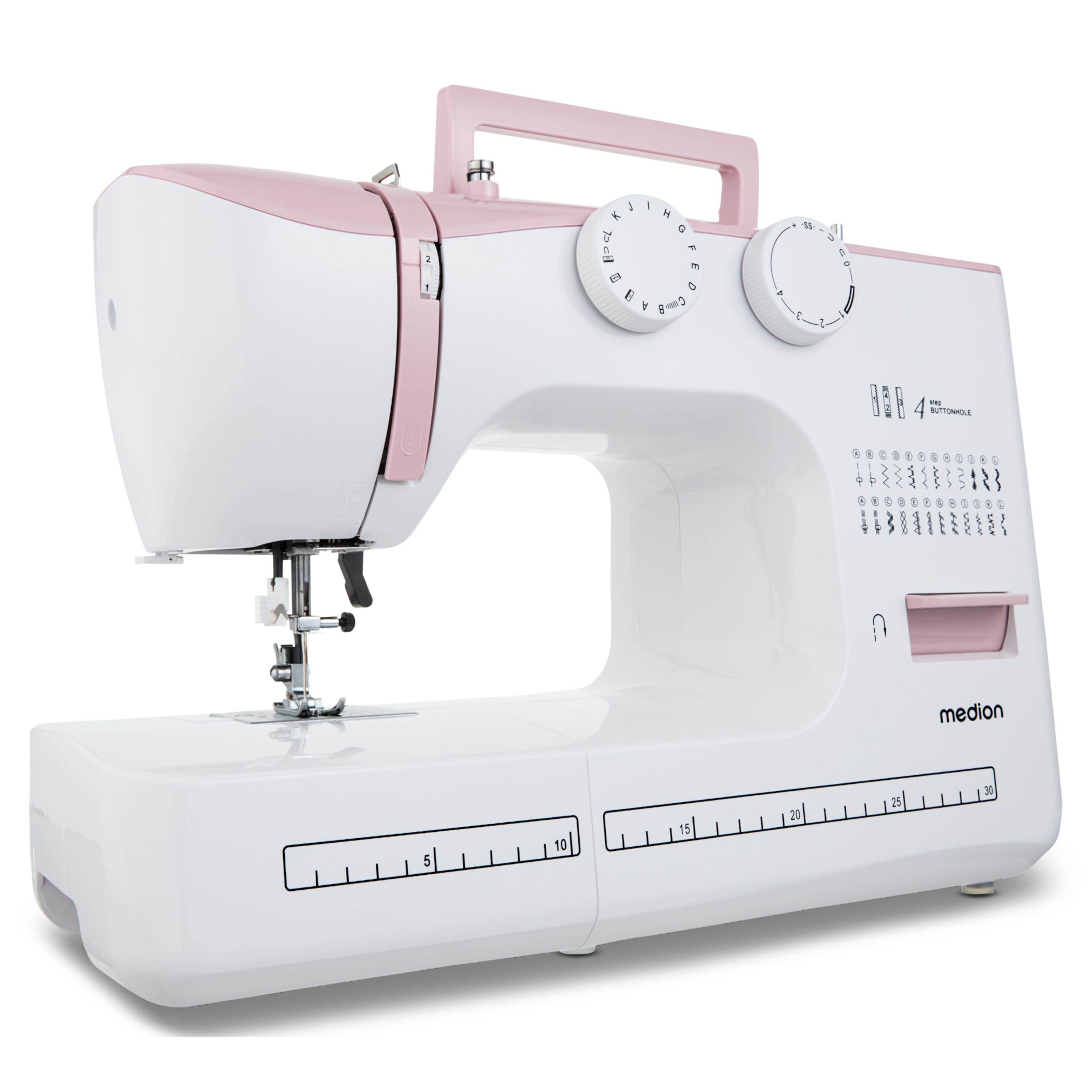 MEDION® LIFE® Freiarm-Nähmaschine SM60 (MD10689), einstellbare Stichlänge und Stichbreite, automatischer Einfädler, 60 verschiedene Stichmuster, integriertes Zubehörfach, 60 Watt Motorleistung