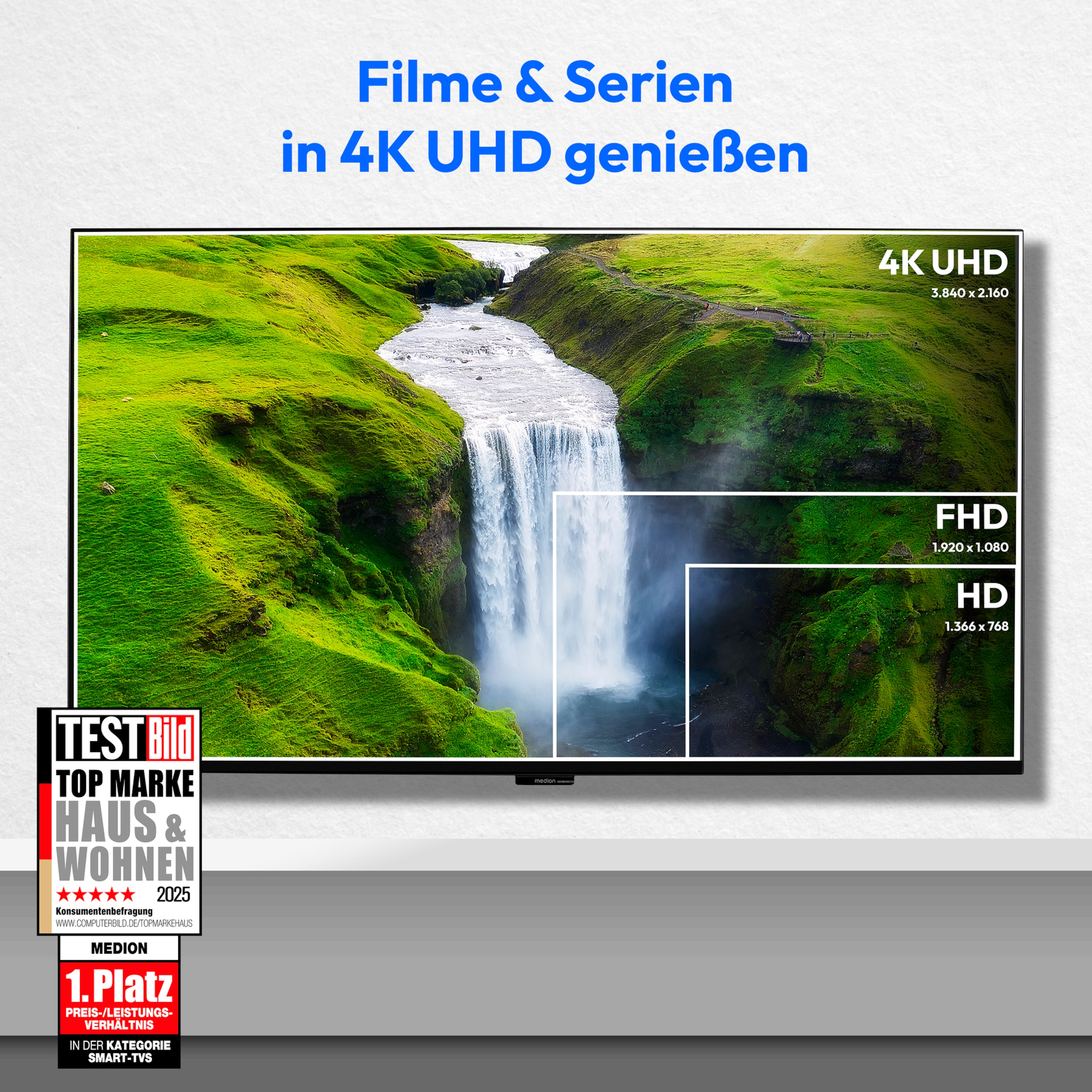 MEDION® LIFE X8552508 (MD 855901) OLED TiVo Smart-TV, 138,8 cm (55'') Ultra HD Display, HDR, Dolby Vision®, MEMC, Micro Dimming, PVR ready, TiVo Medienportal, NETFLIX, Amazon Prime Video App, Bluetooth®