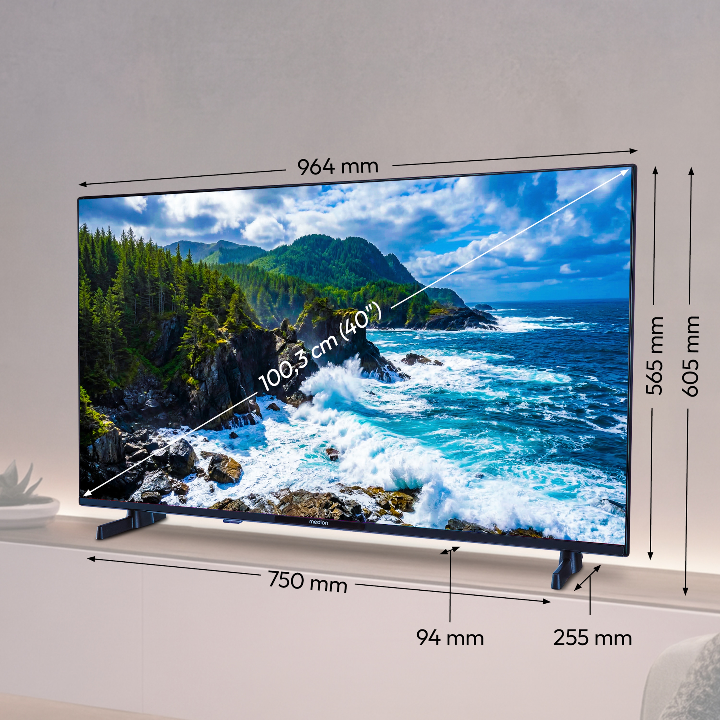 MEDION® LIFE MD 840101 Smart-TV, 100,3 cm (40'') FHD Display, HDR, PVR ready, Bluetooth®, VIDAA App Store, NETFLIX, Disney+, Paramount+ & Amazon Prime Video App