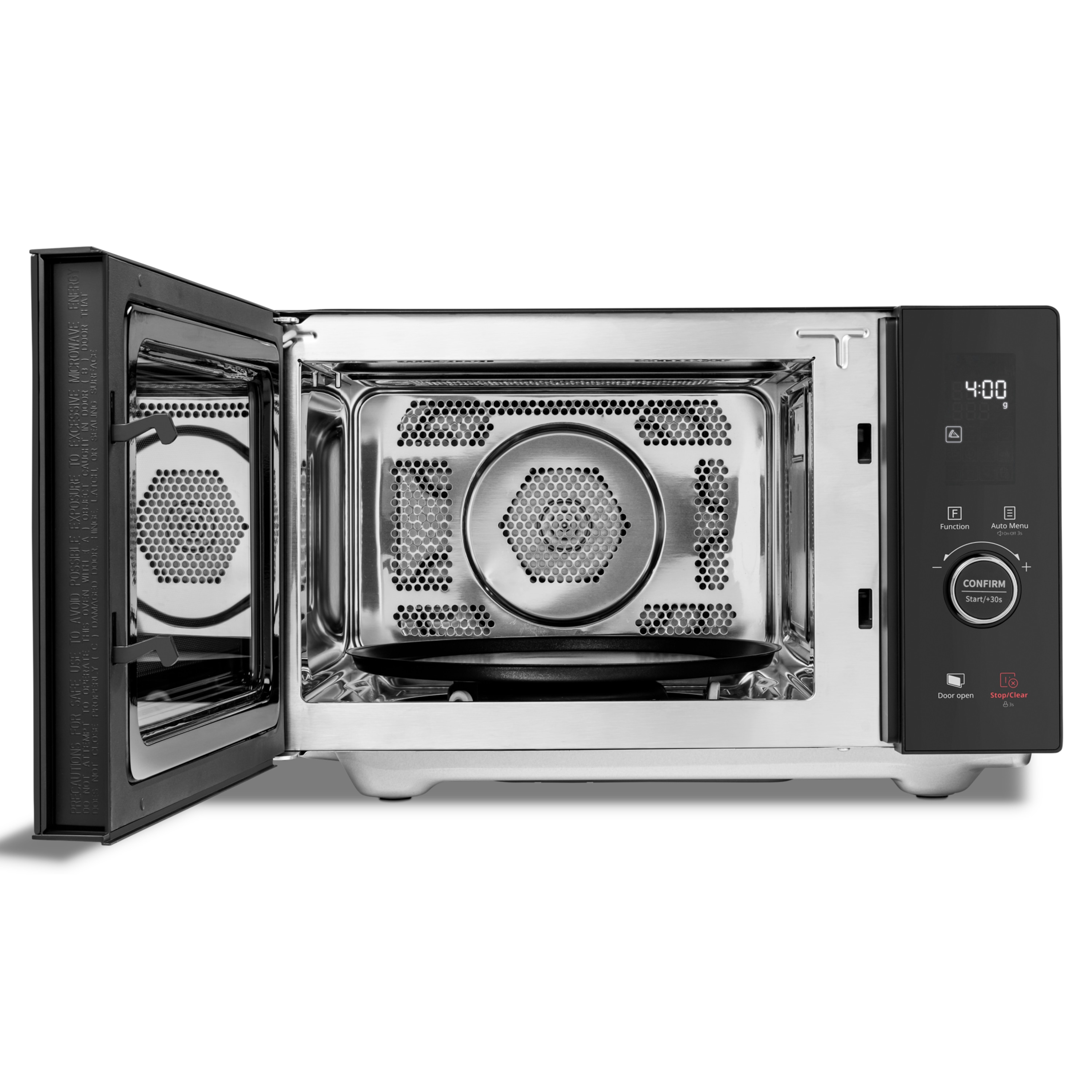 MEDION® LIFE® 4 in 1 Mikrowelle MD12041, 900 Watt Mikrowellenleistung, 1100 W Obergrillleistung, 500 W Untergrilleistung, 2100 W Heißluftfunktion, 2 Heizelemente, Sensor-Touch-Türöffnung, 11 Automatikprogramme, 25 L Kapazität, 10 Leistungsstufen