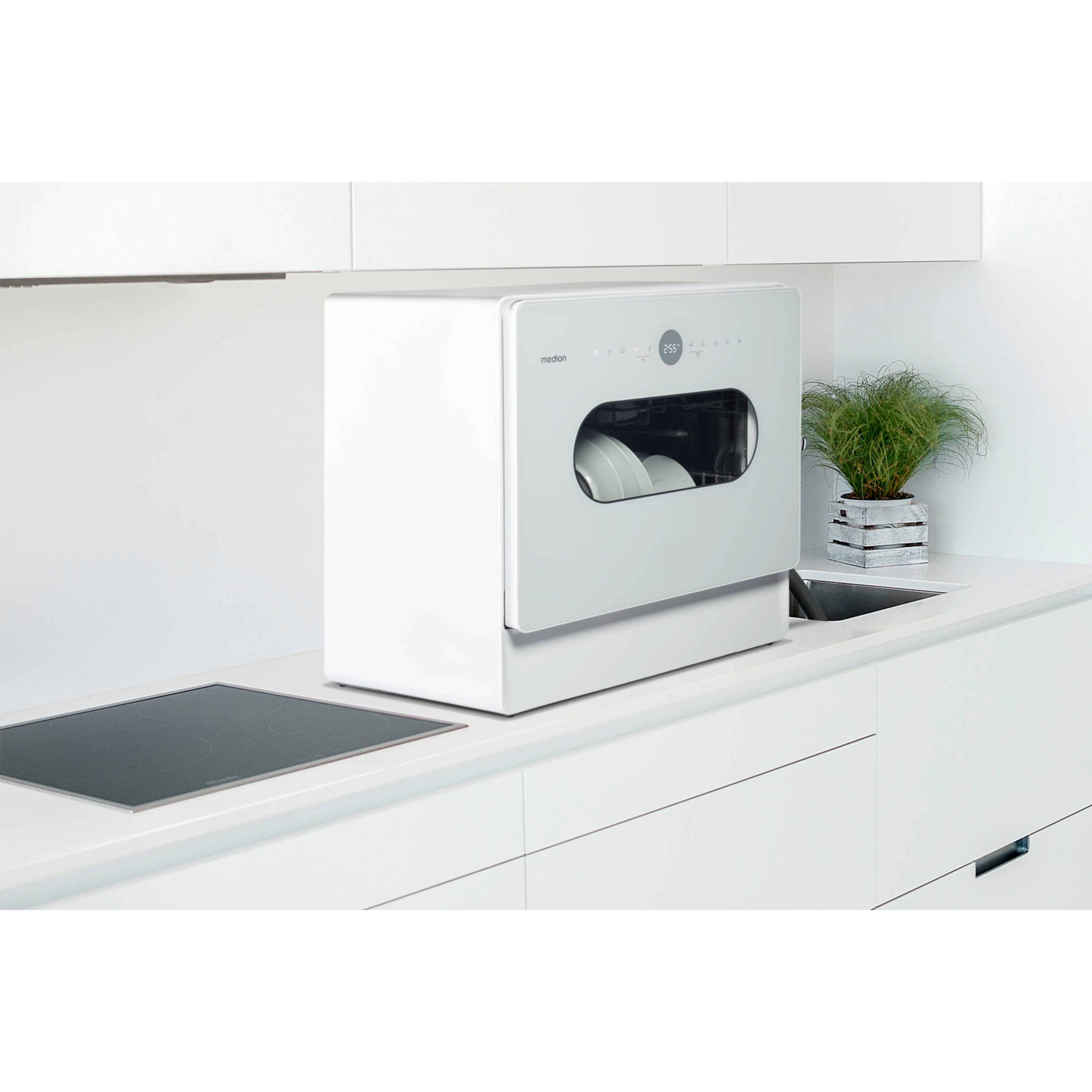 MEDION® LIFE® Tischgeschirrspüler DWT51 (MD 37766), 7 Reinigungsprogramme, Eimer-Funktion und Wasseranschluss, für 5 Gedecke, EasyFit Design, Touch-Bedienfeld, LED-Display