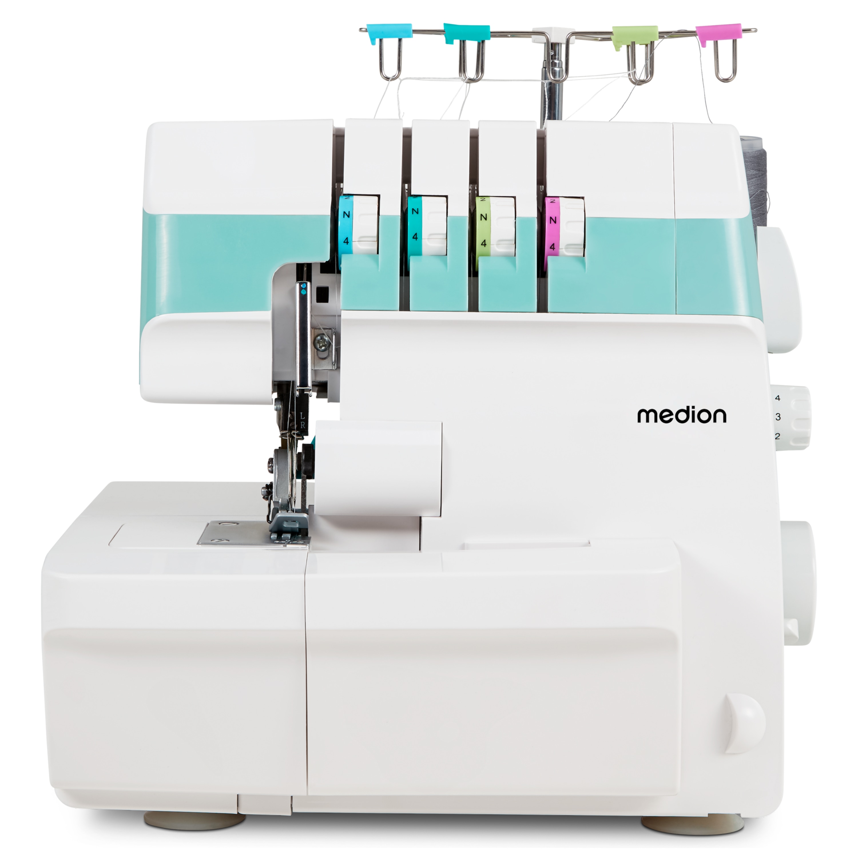 MEDION® LIFE® Overlock-Nähmaschine SO90 (MD19169), 90 Watt Motorleistung, LED Nählicht, Nähen mit 4 Fäden gleichzeitig, umfangreiches Zubehör