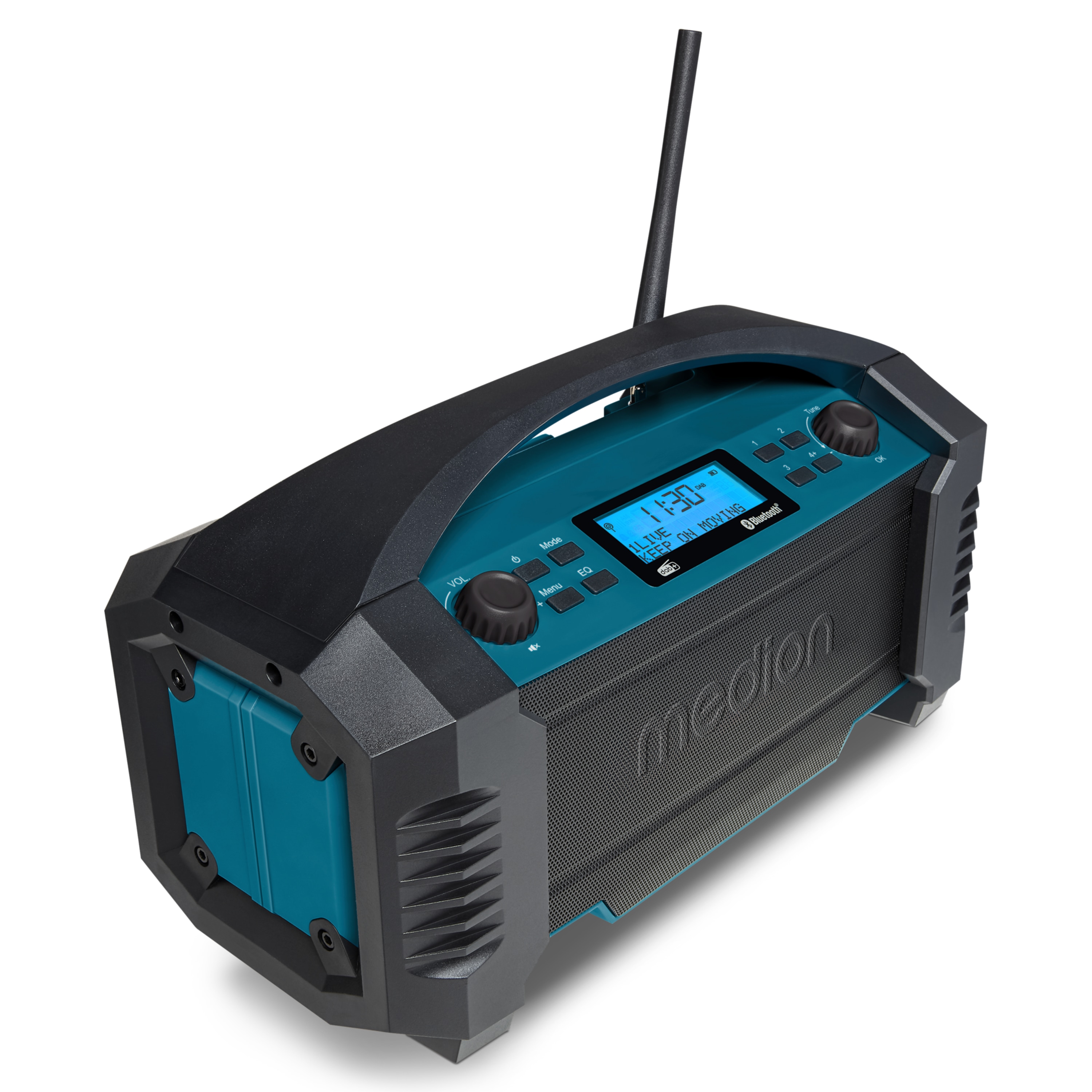 MEDION® LIFE® E66050 DAB+/Bluetooth®-Baustellenradio, ideal für Baustellen, Garten oder Camping, IP54 Schutz gegen Spritzwasser & Staub, 7 Soundeinstellungen, integr. Akku, 15 W RMS