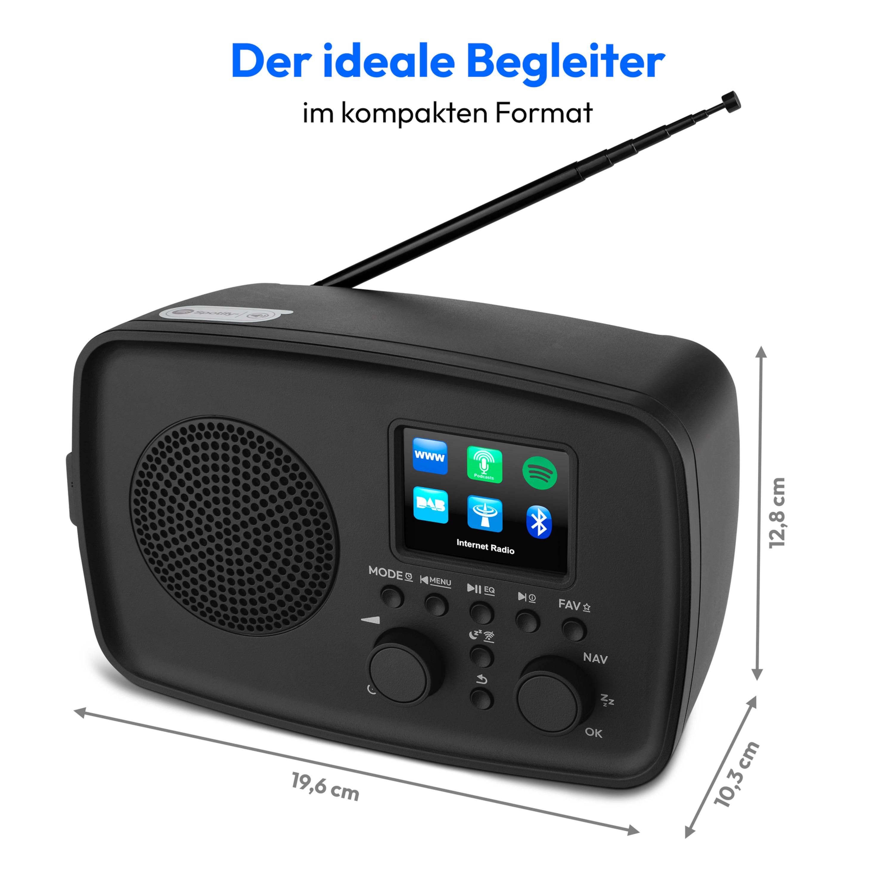 MEDION® MEDION LIFE Internetradio IRE-1 (MD89318), Empfang von über 40.000 Sendern & 20.000 Podcasts, 5 Watt (RMS), Bluetooth® 5.2 wireless technology, 2,4" (6,1 cm) TFT-Farbdisplay