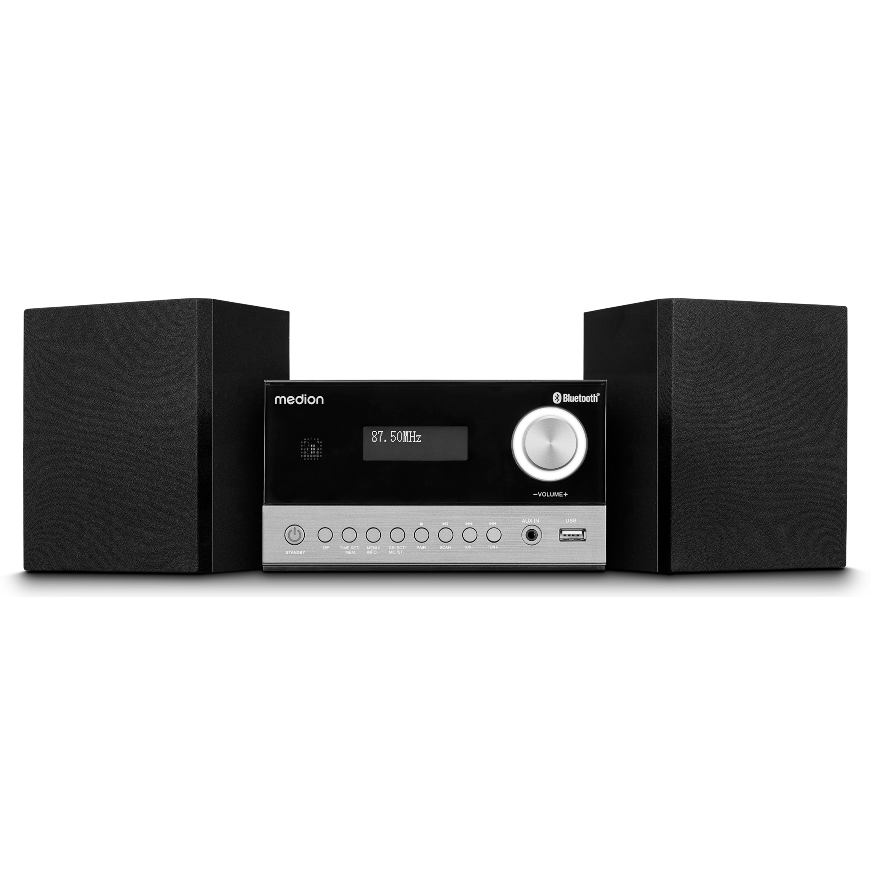MEDION® LIFE® E64088 Micro-Audio-System, DAB+/PLL-UKW Radio, je 30 Senderspeicher,  LCD-Display, Musikwiedergabe via Bluetooth® 5.3 oder USB-Stick, CD-Player, 2 x 5 W RMS