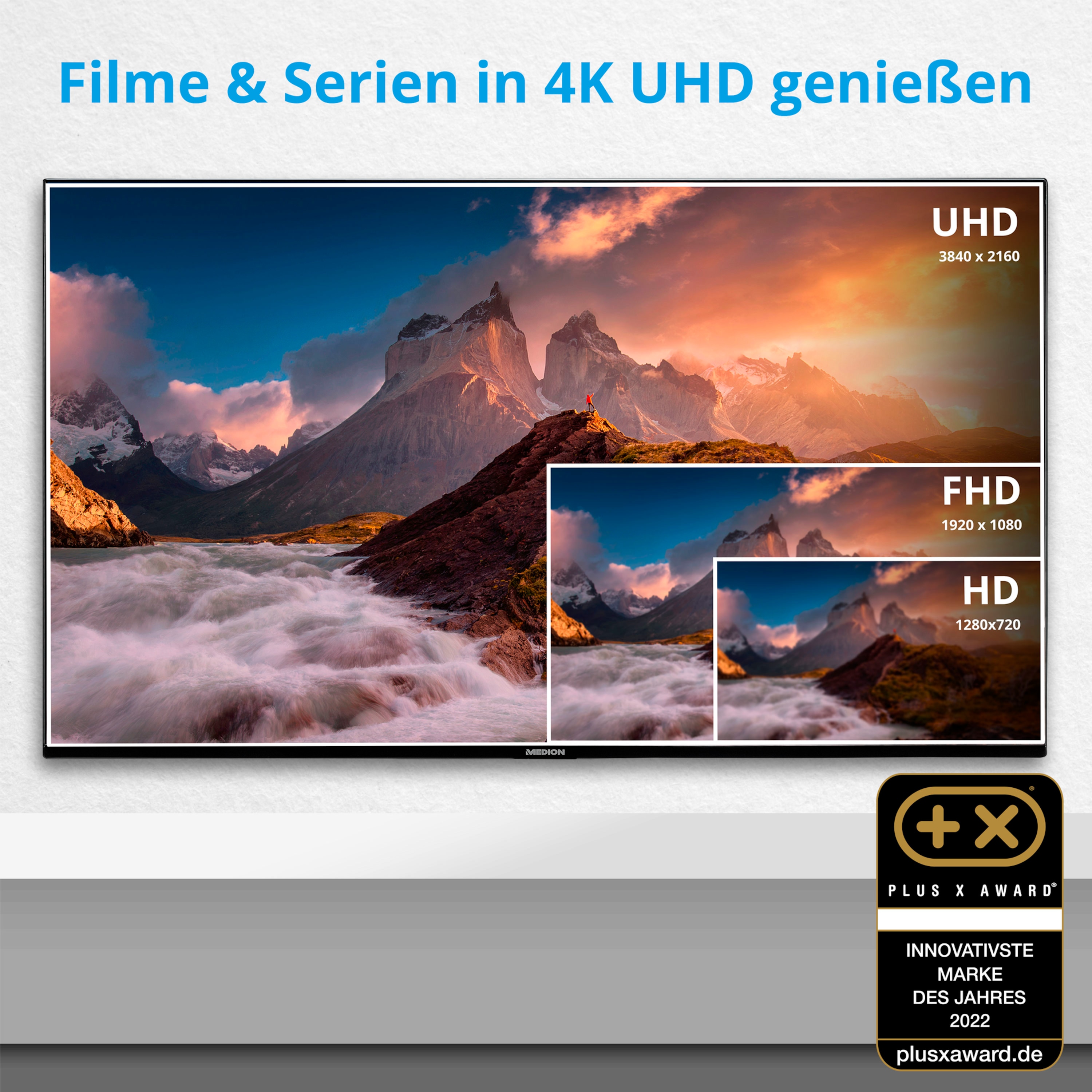 MEDION® LIFE® X15048 (MD 30060) QLED Android TV, 125,7 cm (50'') Ultra HD Smart-TV+ Soundbar 2.1. P61450 (MD45001)  - ARTIKELSET