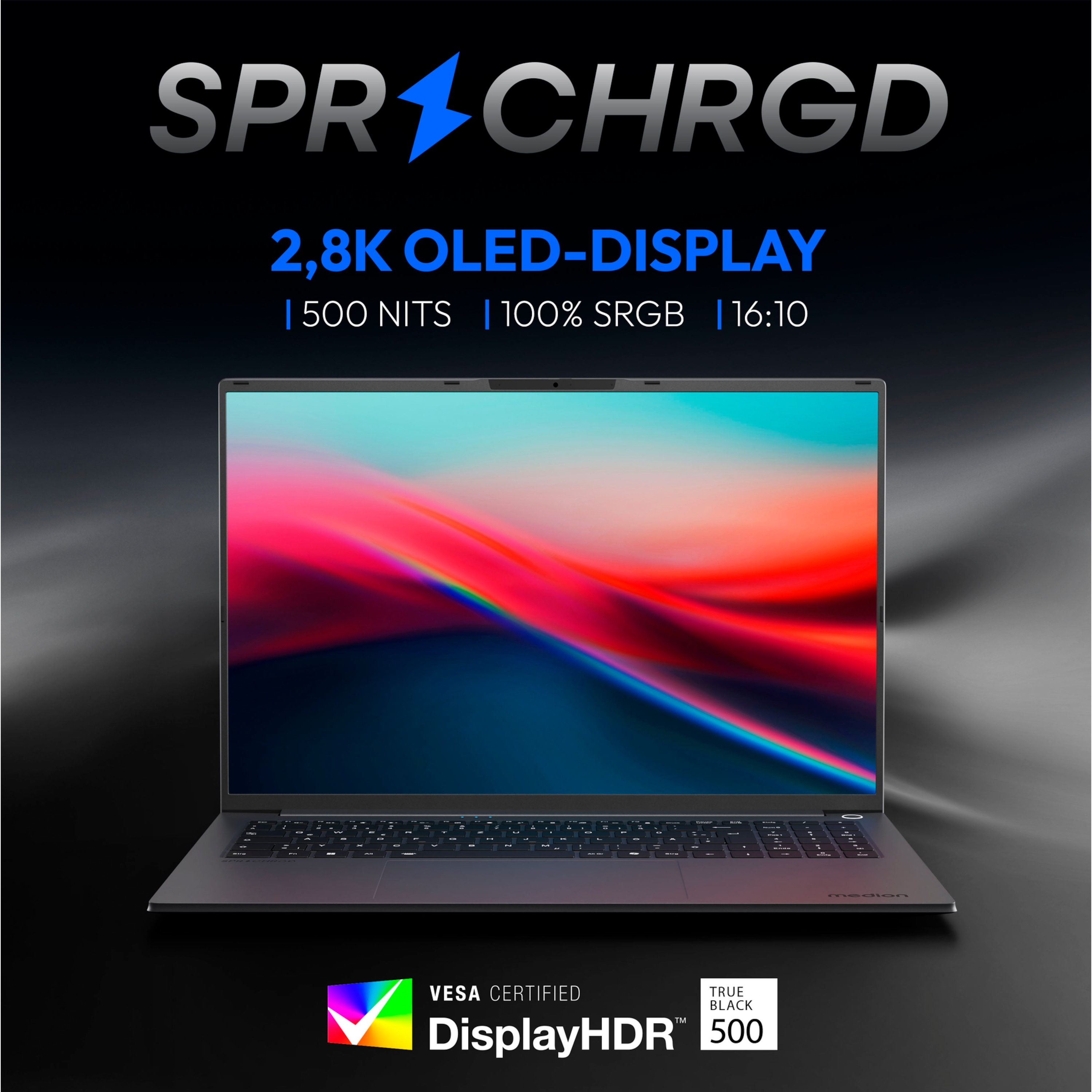 MEDION® SPRCHRGD 16 S1 OLED; Copilot+ PC, Intel® Core™ Ultra 7 258V , Windows 11 Home, 40,6 cm (16“) 2,8K OLED-Display, 1 TB SSD, 32 GB RAM