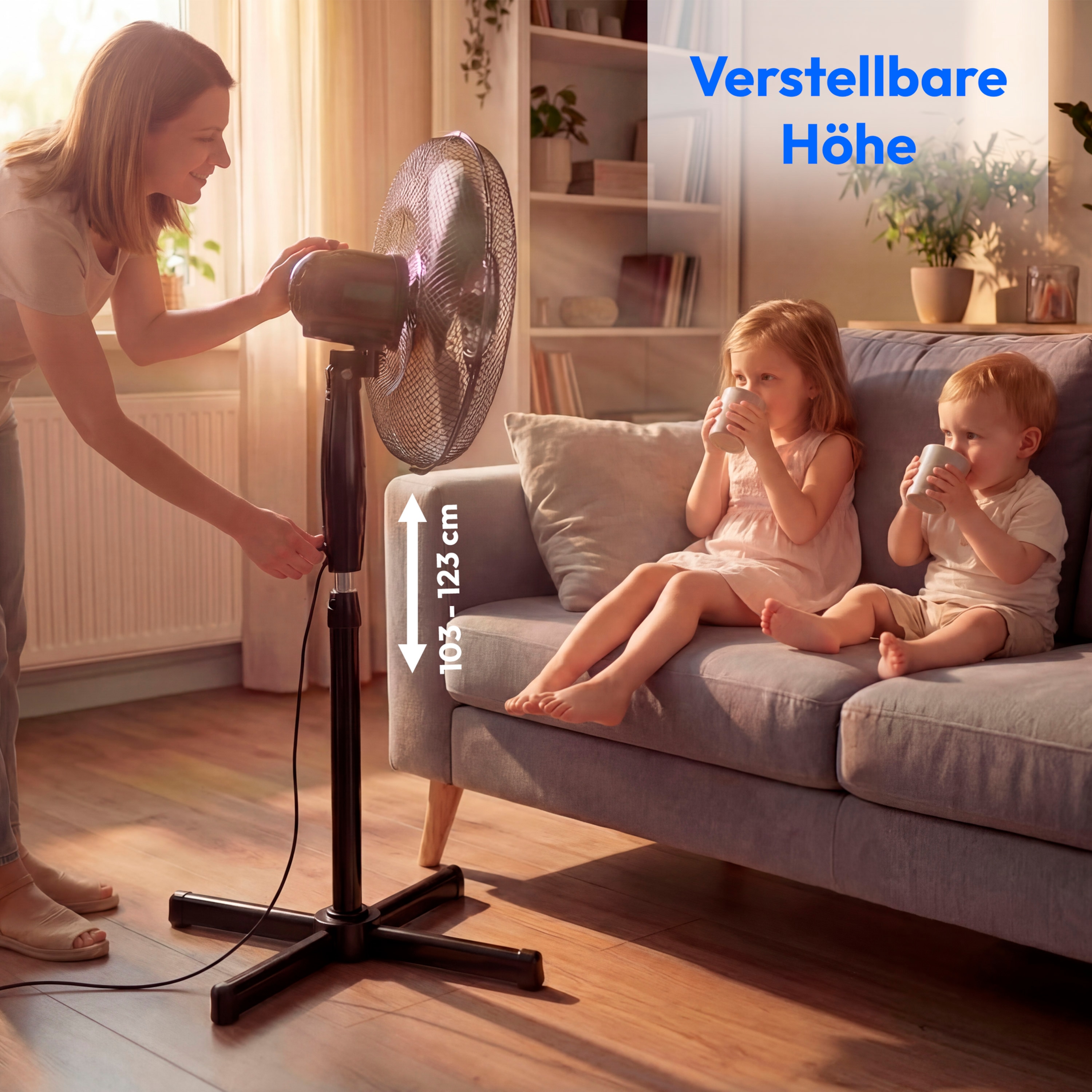 MEDION® LIFE E10 SF Standventilator mit Fernbedienung (MD 18795), 3 Geschwindigkeitsstufen, verstellbarer Höhe, Schwenkfunktion, Timer-Funktion