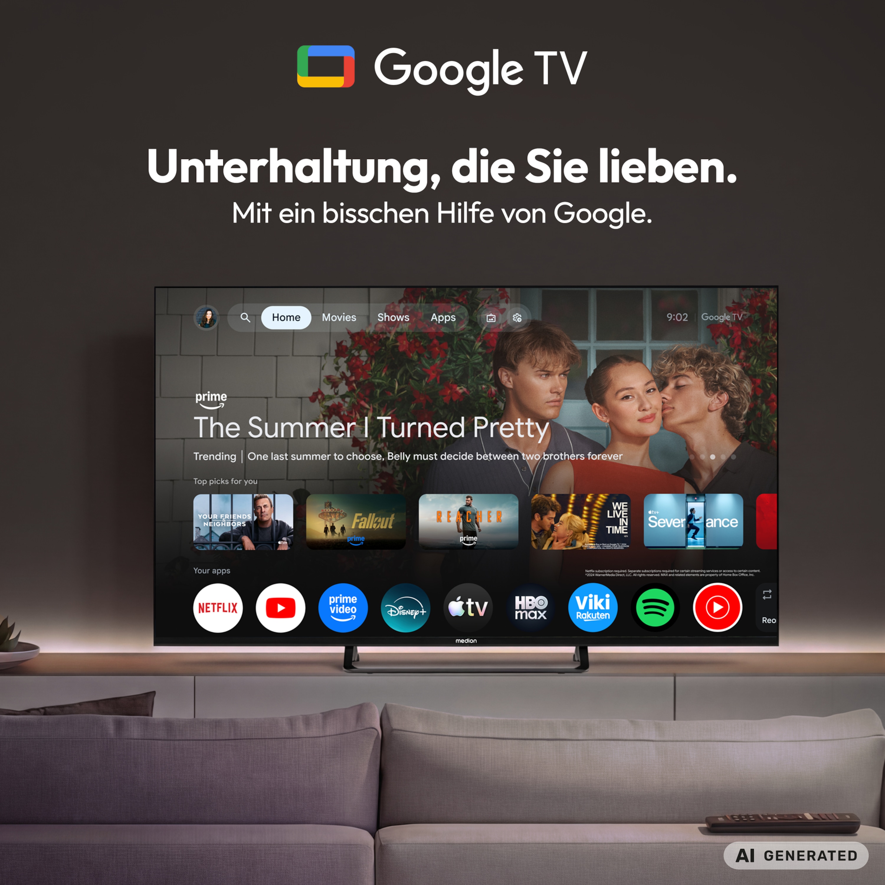 MEDION® LIFE MD 850701 QLED Google TV™ (2026), 125,7cm (50'') Ultra HD Display, HDR (High Dynamic Range), Dolby Vision®, MEMC, Bluetooth®, PVR ready, Netflix, Prime Video, Disney+, App Store