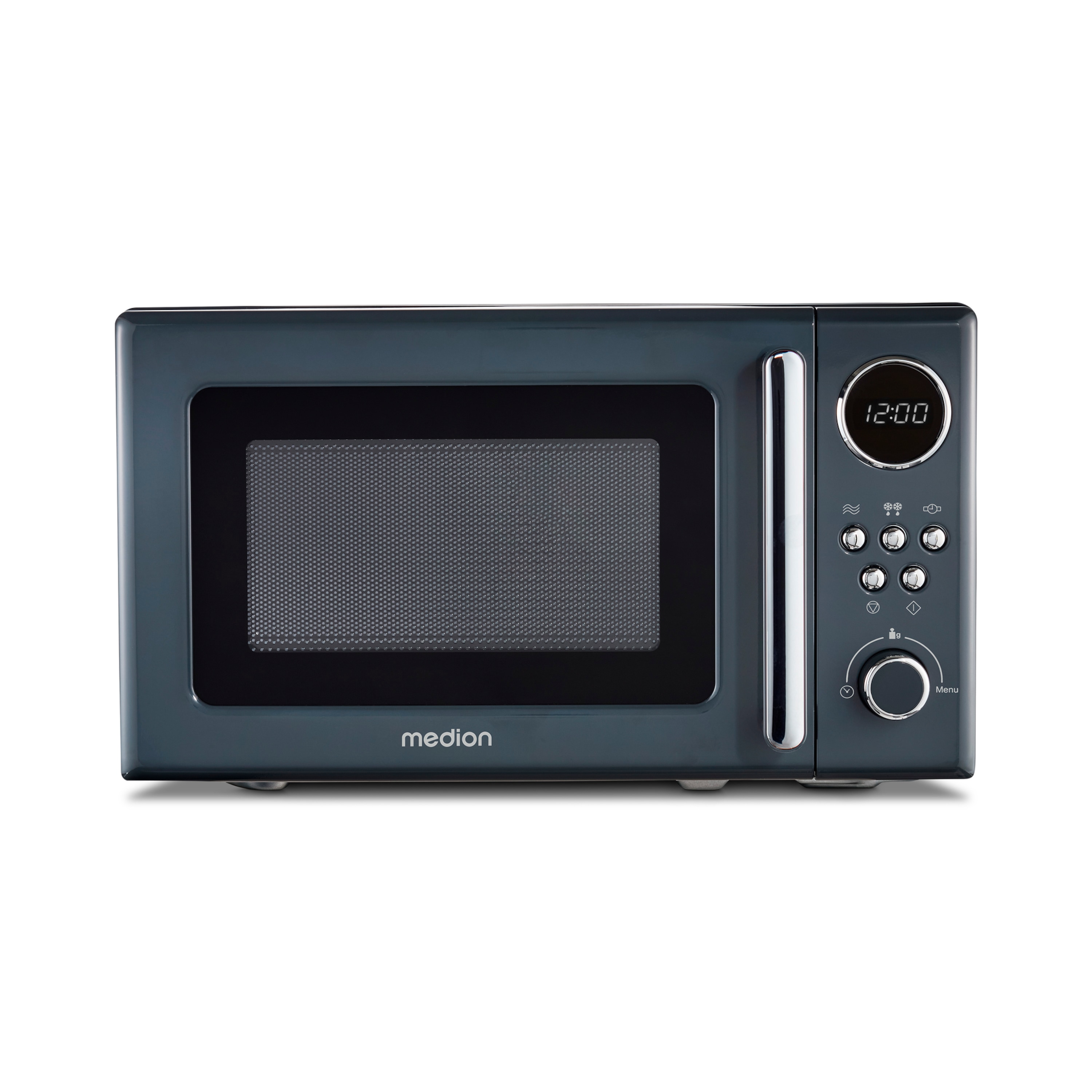 MEDION® Retro-Mikrowelle MD 15000, grau, 800 W Leistung, 20 L kompakt, 5 Mikrowellenstufen, Auftaufunktion, Timerfunktion, stilvolles Retro-Design