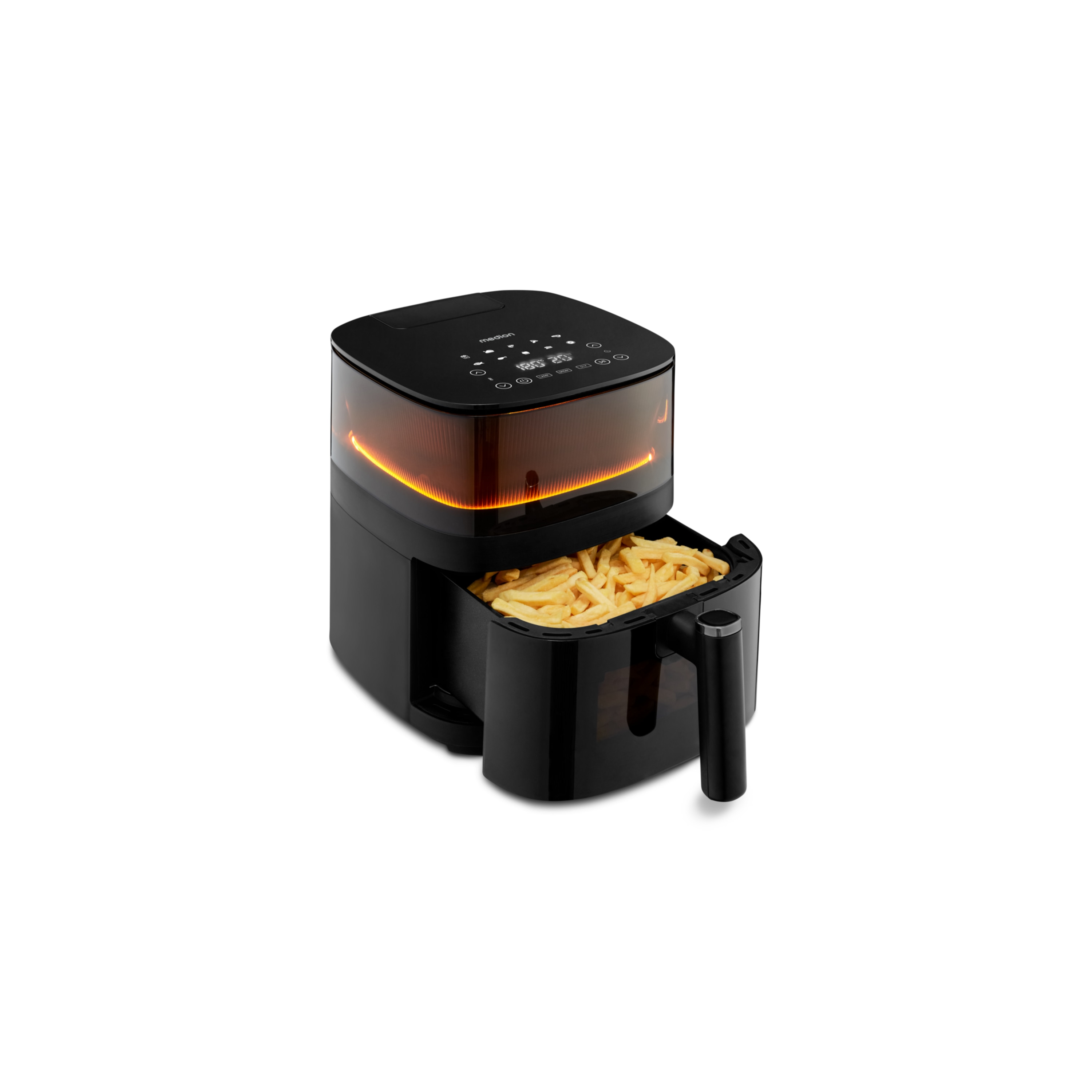 MEDION® LIFE® X10 XL Heißluftfritteuse MD 11780, 100 Rezepte in der Life+ App, innovative Wassersprayfunktion, 10 Automatikprogramme, ca. 5 L Korbvolumen, Temperatur einstellbar bis 230 °C