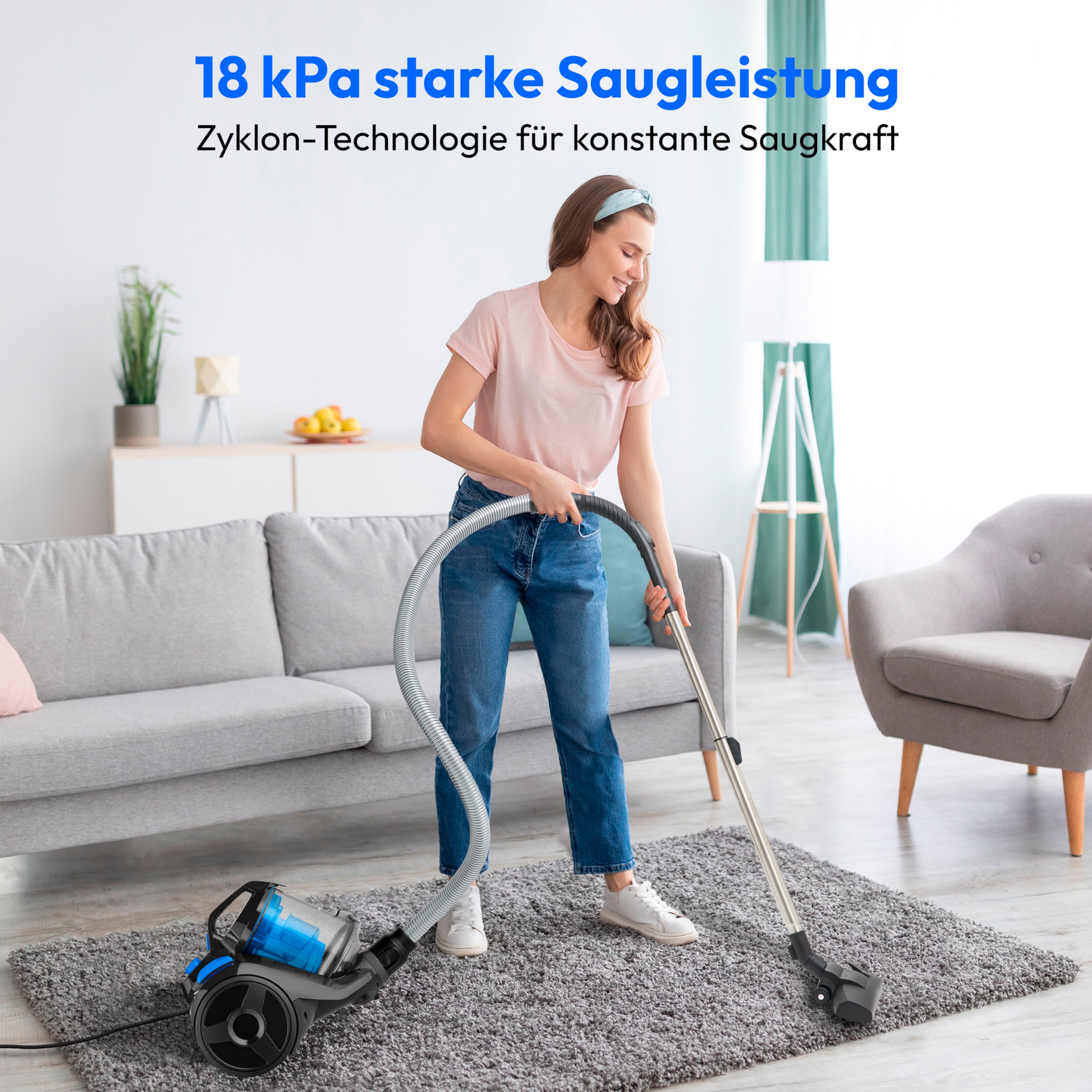 MEDION® E2001 Beutelloser Zyklon-Staubsauger (MD12078), 18 kPa Saugleistung, Staubbehälterkapazität 2 L, HEPA Filter, variable Saugstufen, integriertes Zubehör