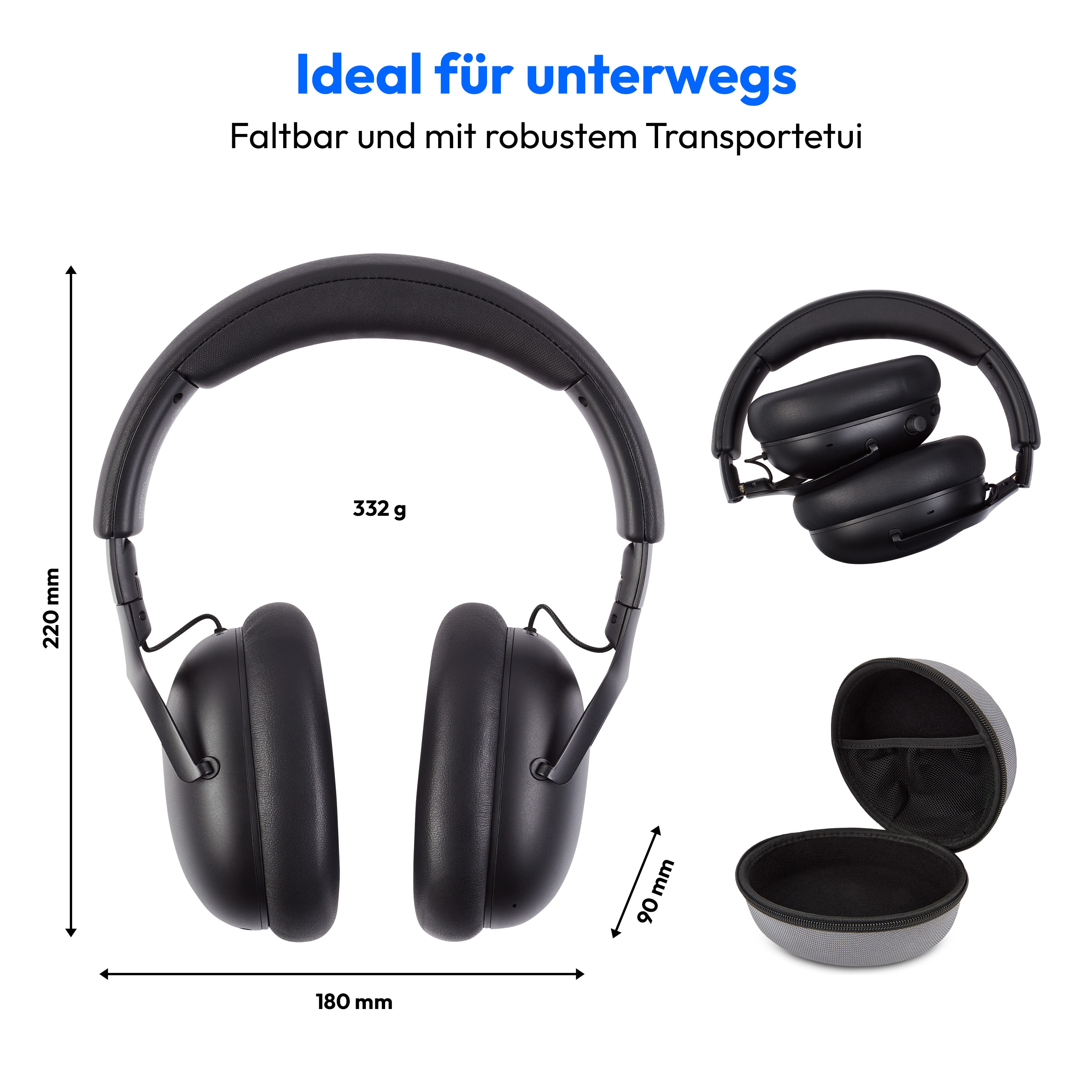 MEDION® Over Ear-Kopfhörer LIFE HX-1 Pure schwarz , bis zu 100 Stunden Akkulaufzeit, 3 EQ-Presets + 1 App-Preset, Bluetooth® 5.4 wireless technology, IPX4 Spritzwasserschutz
