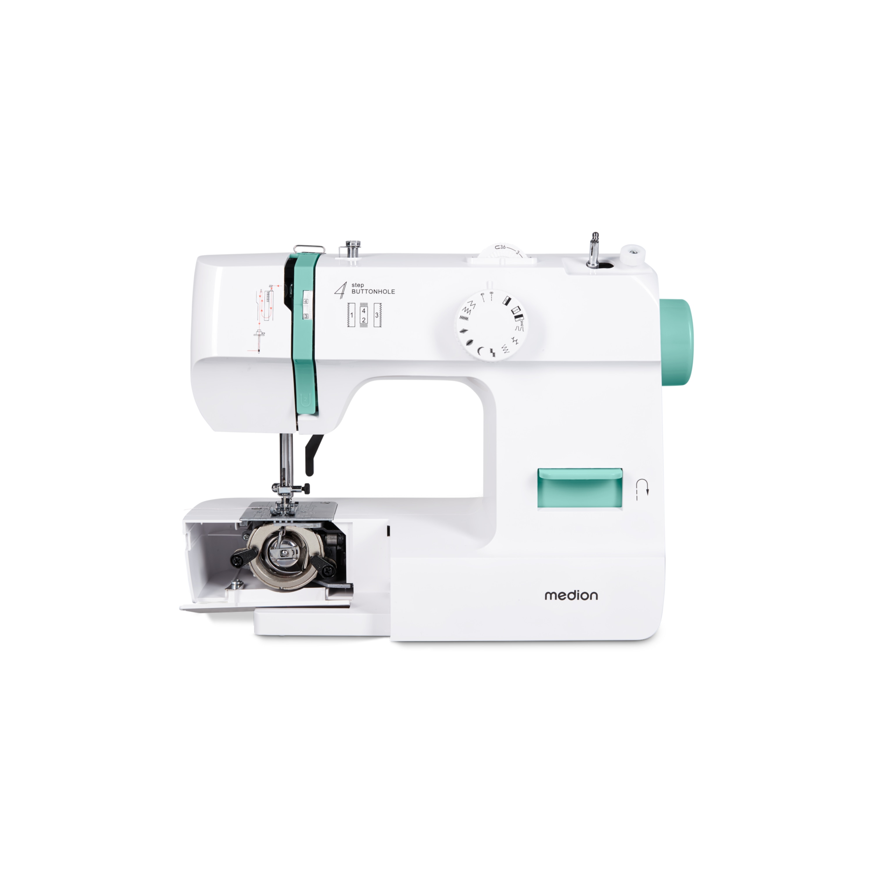 MEDION® LIFE Nähmaschine SM70 (MD 11179) , 12 verschiedene Stickmuster, 4-Stufen-Knopfloch,  einstellbare Stichlänge, 70-Watt-Motorleistung