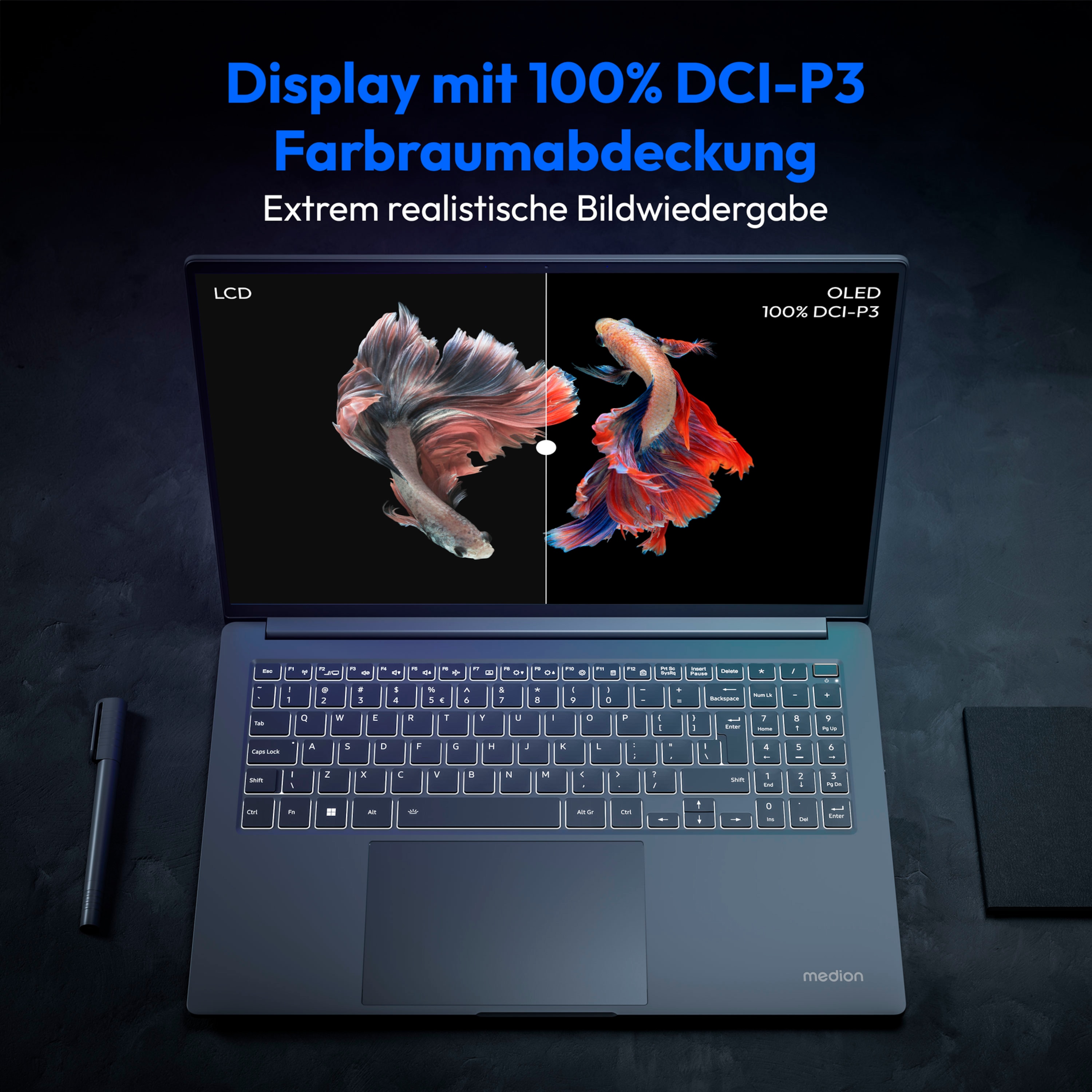 MEDION® MEDION S10 OLED Laptop, Intel® Core™ Ultra 7 155H, Windows 11 Home, 40,6 cm (16,0'') 4K OLED Display, 1 TB SSD, 16 GB RAM
