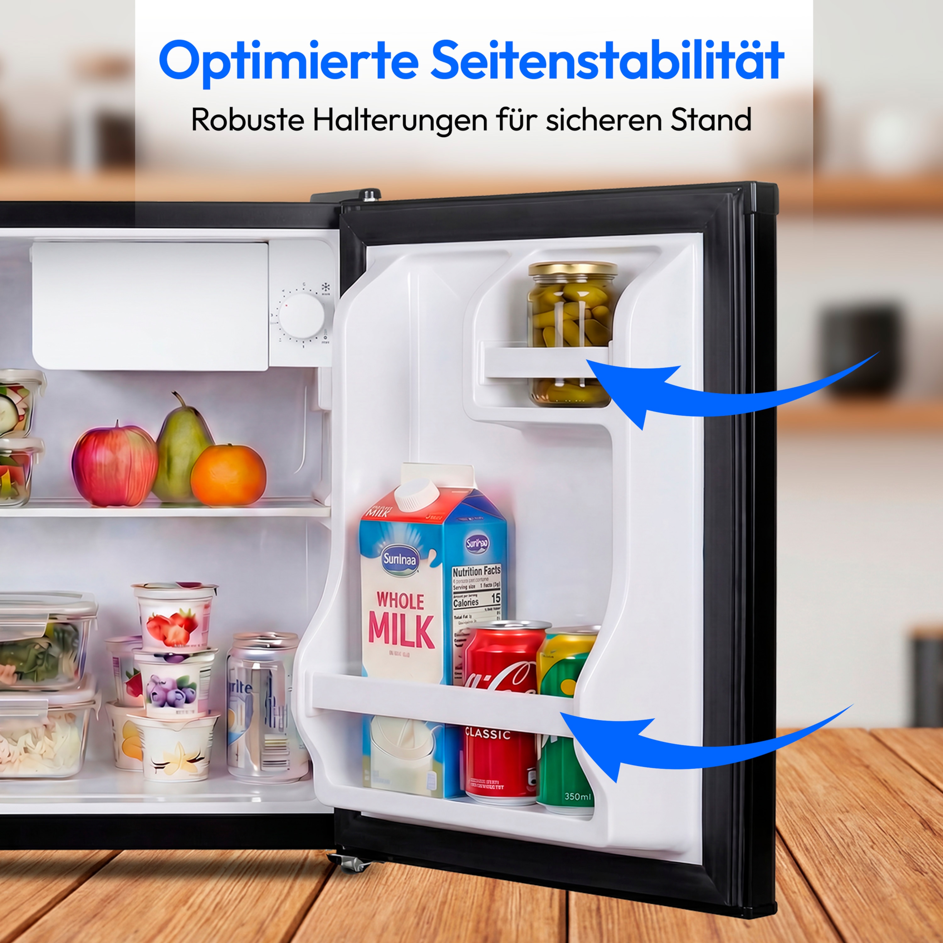 MEDION® LIFE Mini-Kühlschrank mit Eisfach und Schloss MD370001, 42 L Gesamtnutzinhalt (Kühlteil 37 L & Eisfach 5 L), wechselbarer Türanschlag, Schloss, geringer Geräuschpegel