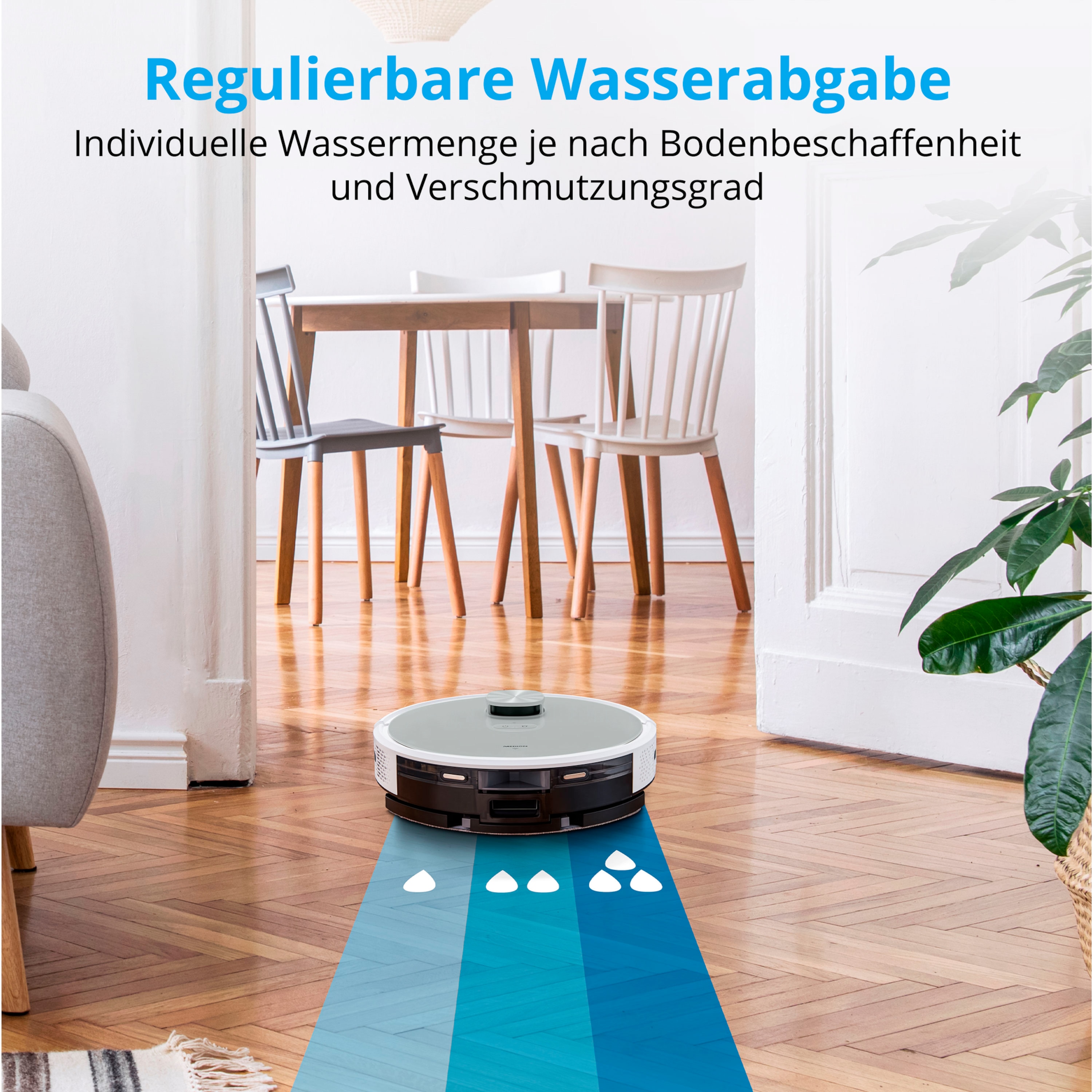 MEDION® Saugroboter mit Absaugstation X21 SW, Wischfunktion, Lasernavigation, 3.000 Pa Saugkraft, No Go & Go Bereiche, präzise Kartenerstellung, mehrere Etagen, App-Steuerung