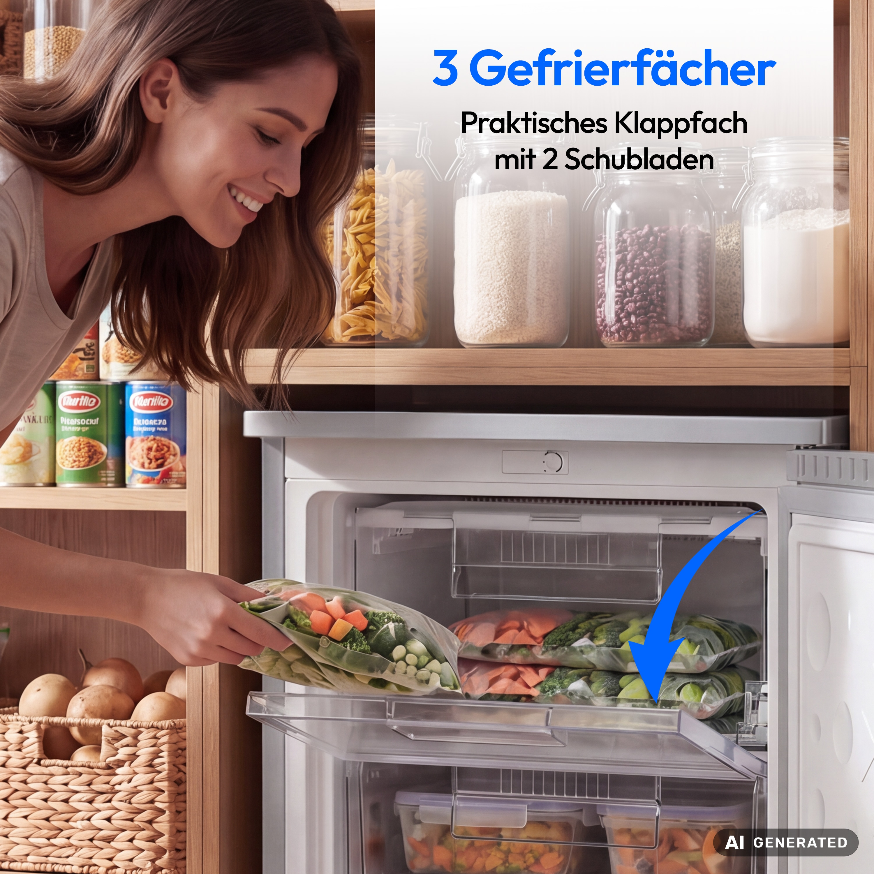 MEDION® LIFE Gefrierschrank MD370018 Weiss, 85 L Nutzinhalt, 3 Türfächer, manuelle Abtauung, Temperaturbereich 0–5 °C, Energieklasse C, leiser Kompressorbetrieb (39 dB), wechselbarer Türanschlag