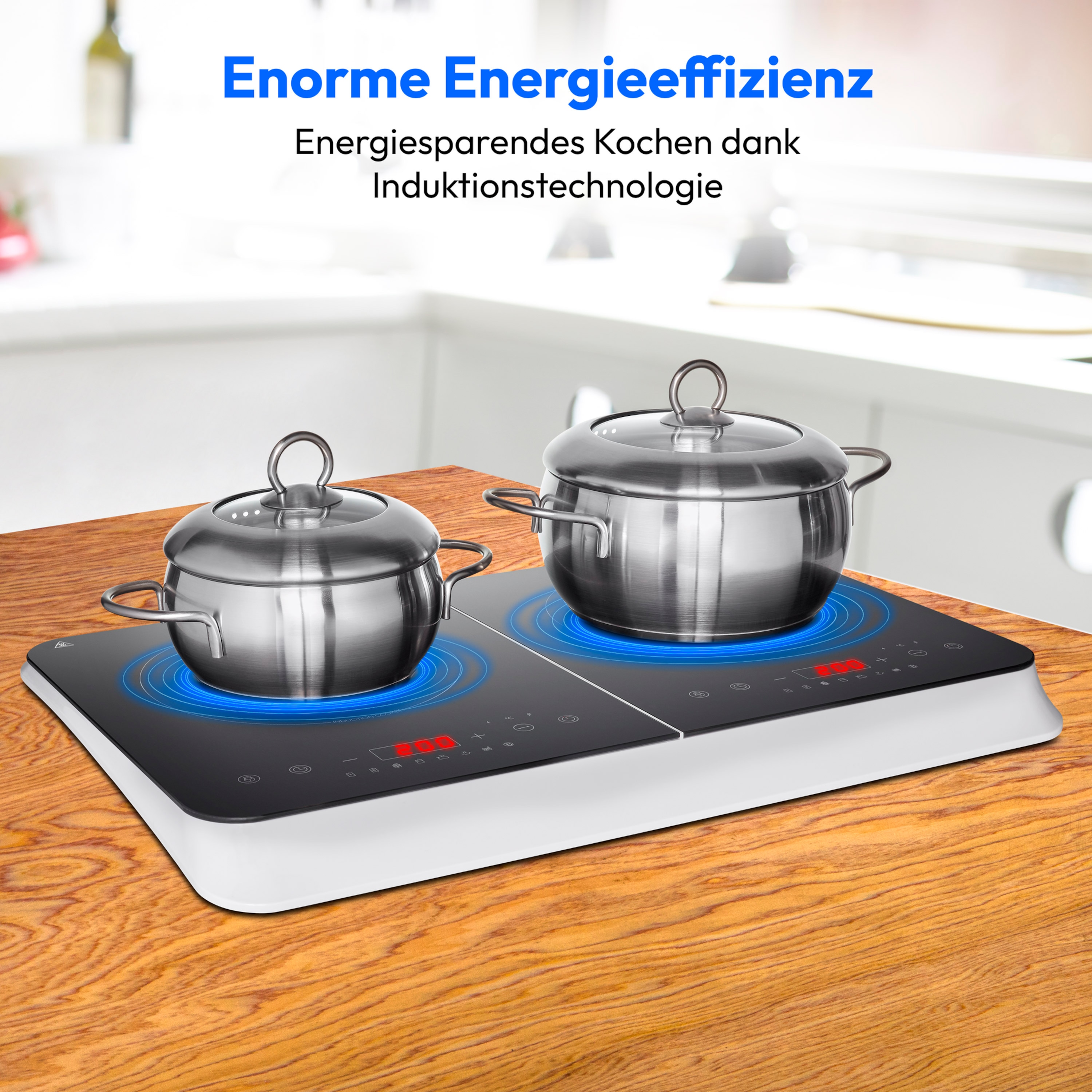 MEDION® LIFE® Doppel-Induktions- kochplatte   MD 18493, 3.500 Watt Induktionsleistung, 10 Temperaturstufen, 180 Min. Timer, Kristallglas-Oberfläche
