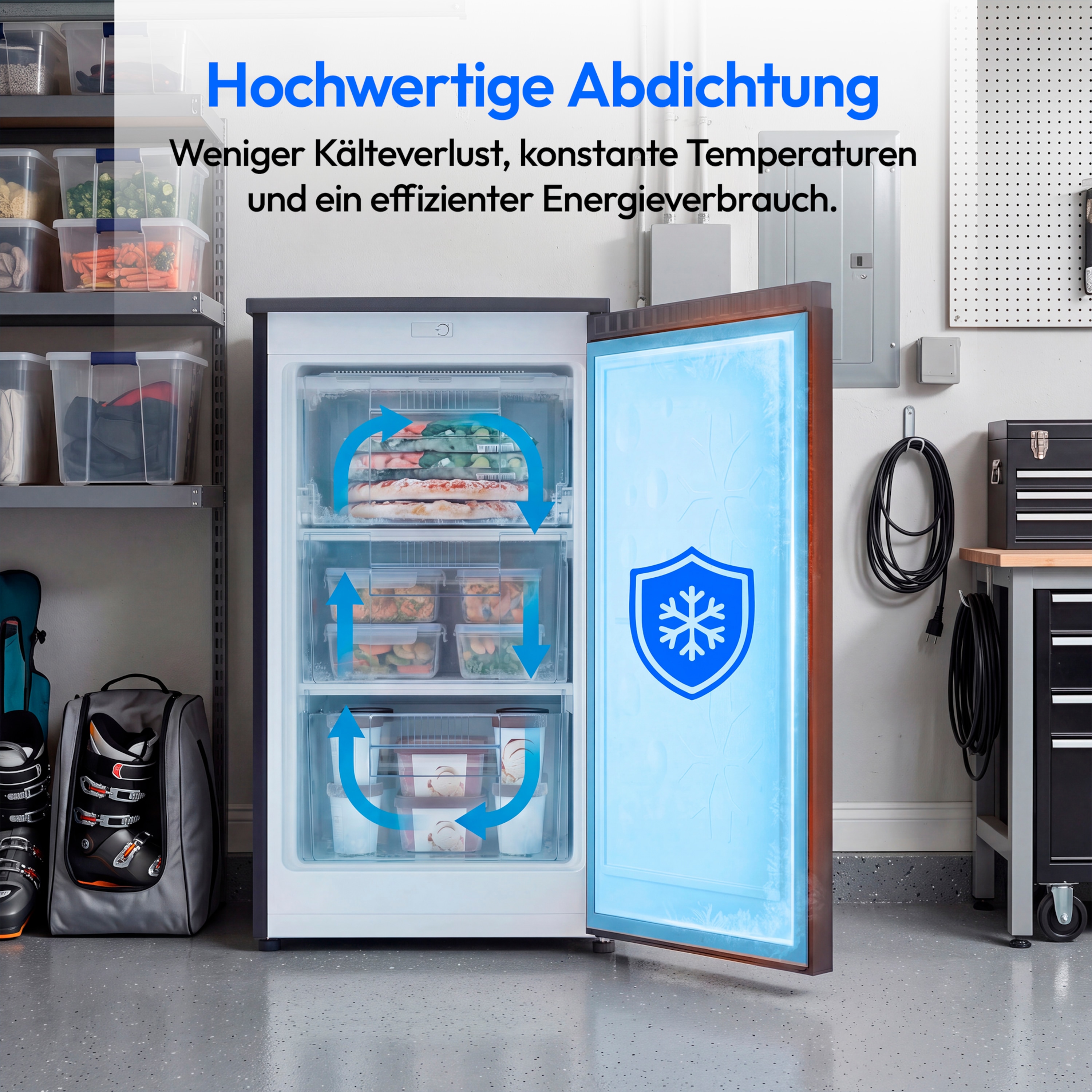 MEDION® LIFE Gefrierschrank MD370018 Schwarz, 85 L Nutzinhalt, 3 Türfächer, manuelle Abtauung, Temperaturbereich 0–5 °C, Energieklasse C, leiser Kompressorbetrieb (39 dB), wechselbarer Türanschlag