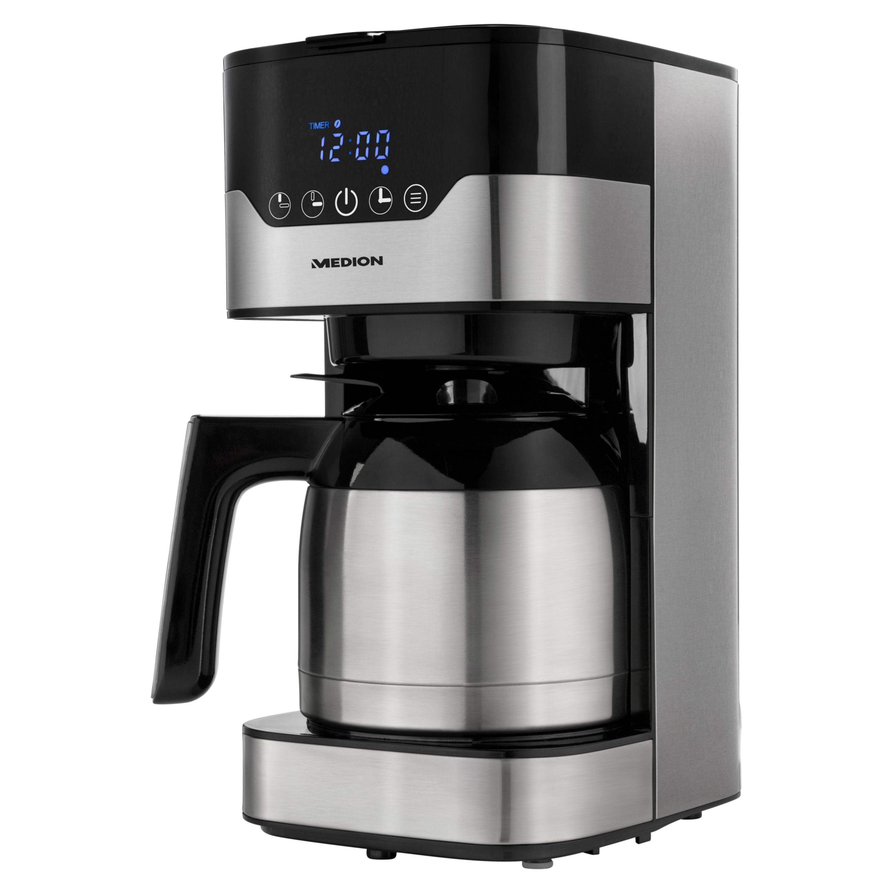 MEDION® LIFE® Kaffeemaschine mit Thermoskanne MD 18458, Timer-Funktion, Tropf-Stopp, 900 Watt, 1,1 Liter Fassungsvermögen, Aromawahlschalter