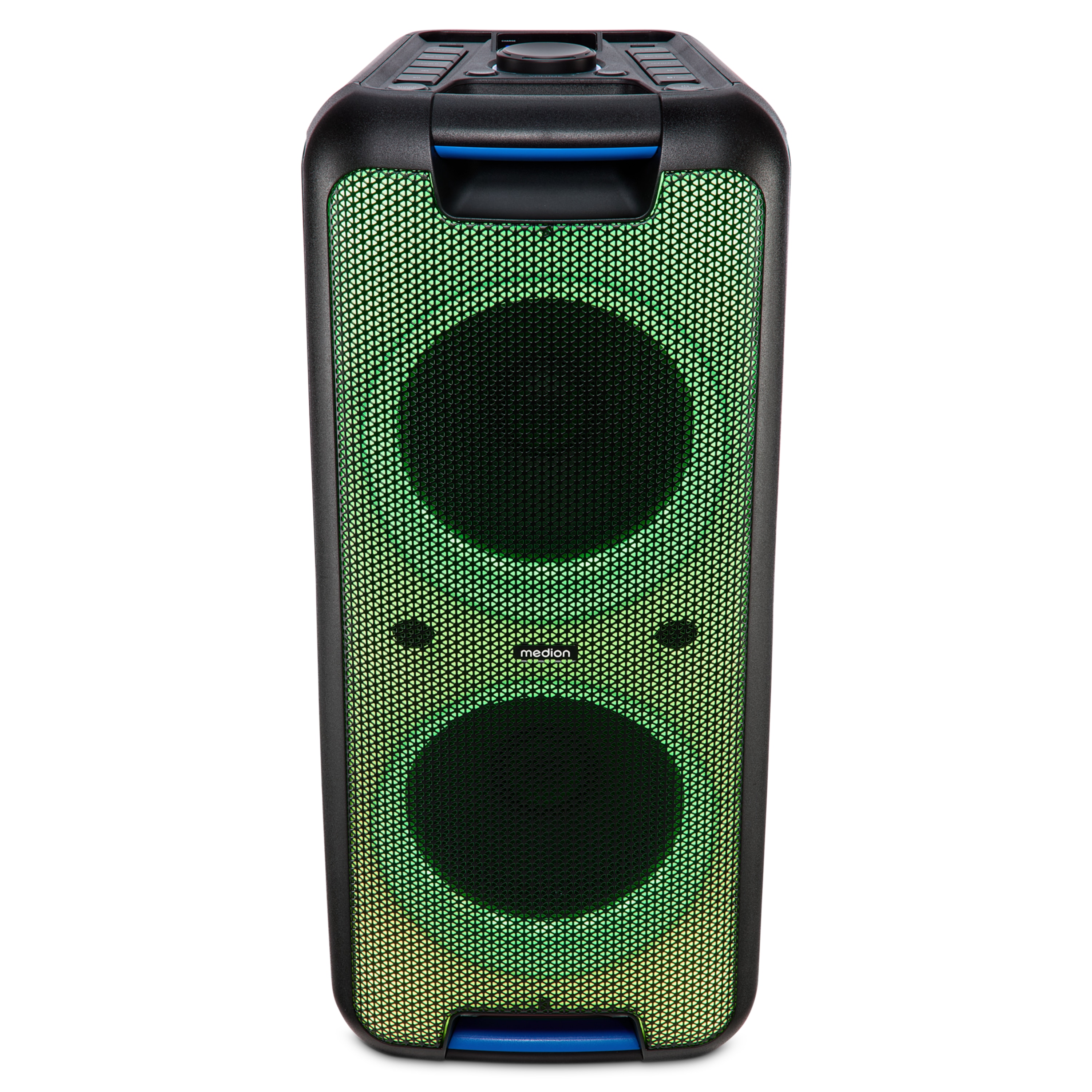 MEDION® LIFE® PX-1 Plus Partylautsprecher, tragbares Bluetooth® Soundsystem, verschiedene Lichteffekte, satter Sound, True Wireless Stereo Funktion, 2 x 50 W RMS