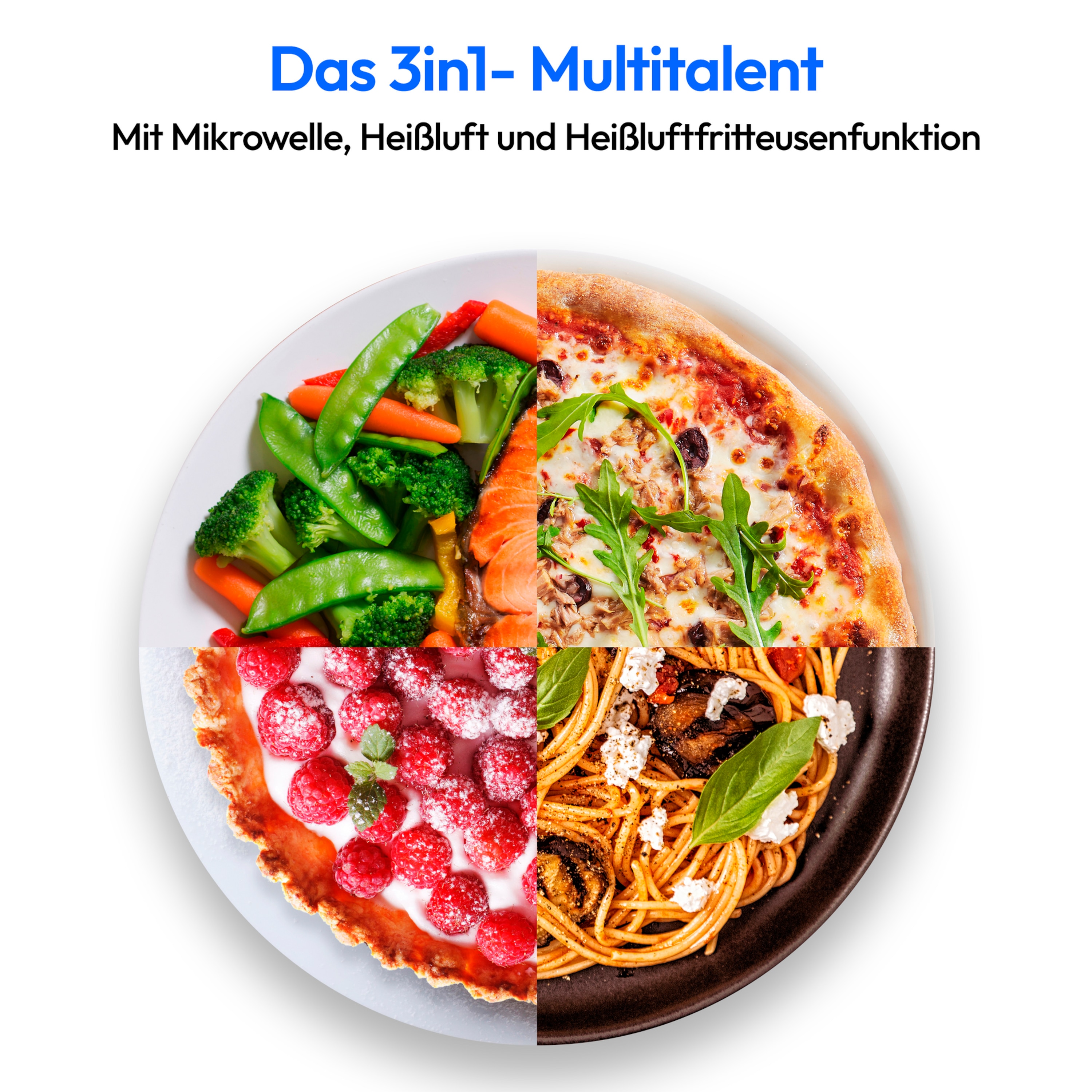 MEDION® LIFE® Mikrowelle mit Heißluft- fritteusen- funktion  MD 11499, 3in1 Mikrowelle, 25 L Garinnenraum, 900 W Mikrowellenleistung, 9 Automatikprogramme