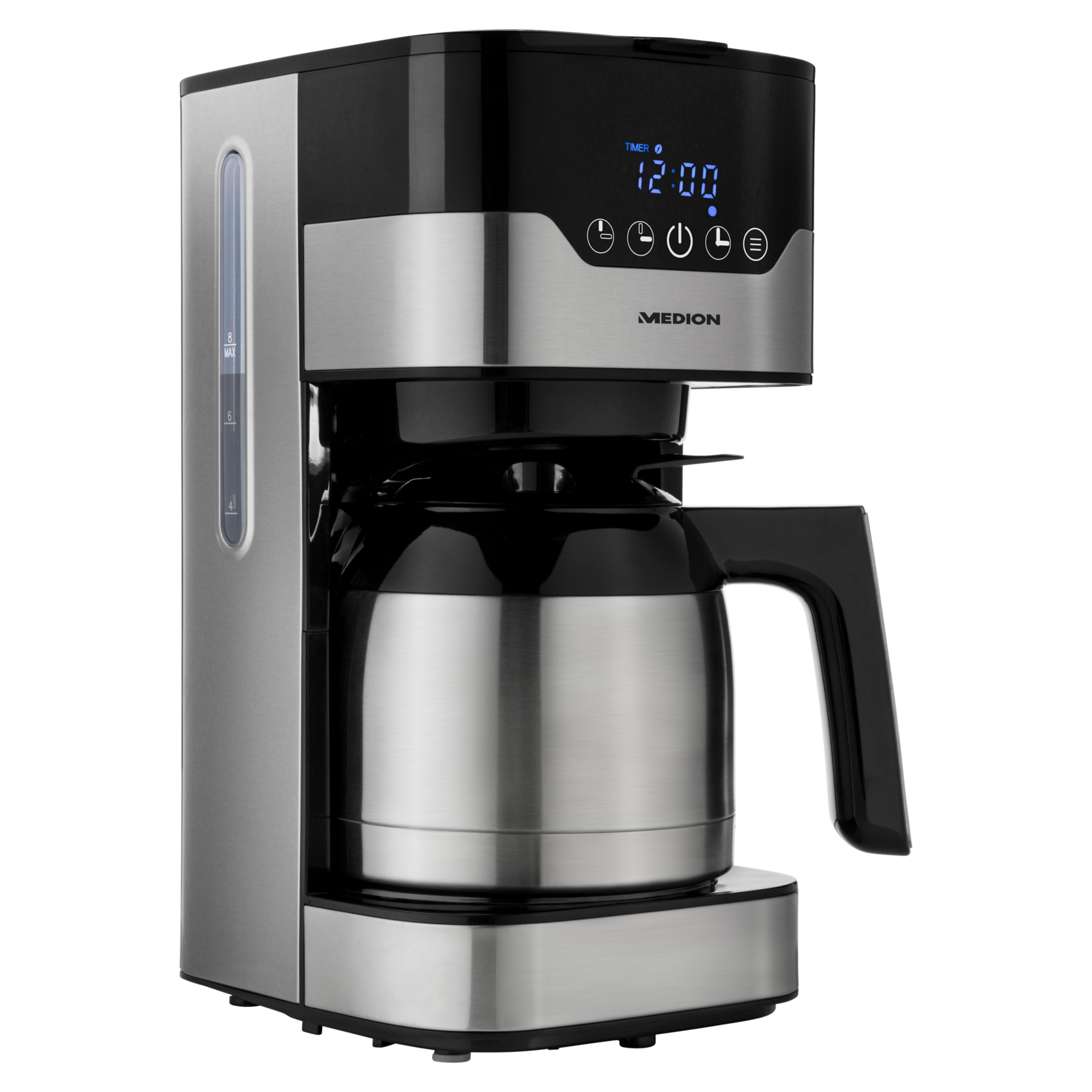 MEDION® LIFE® Kaffeemaschine mit Thermoskanne MD 18458, Timer-Funktion, Tropf-Stopp, 900 Watt, 1,1 Liter Fassungsvermögen, Aromawahlschalter