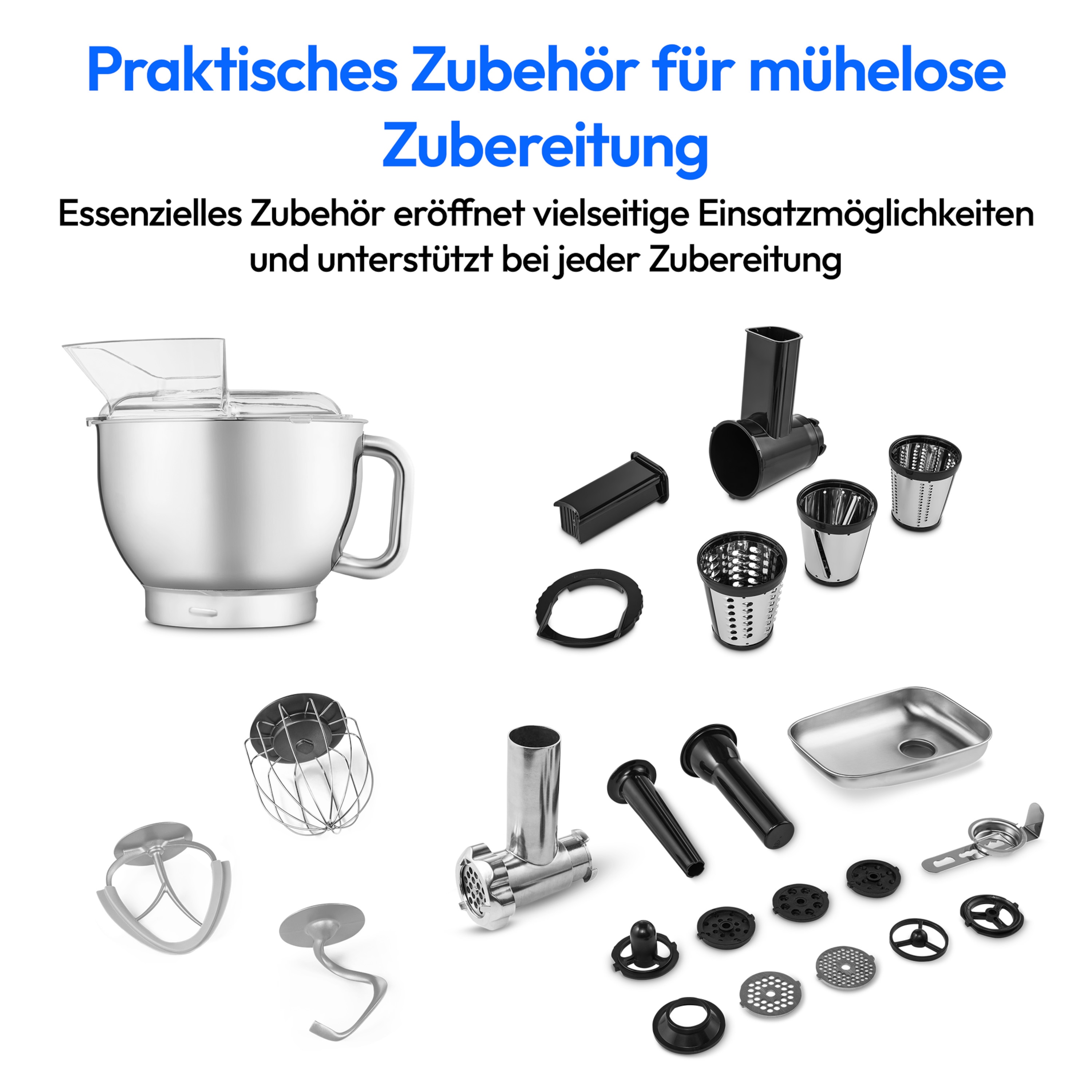 MEDION® LIFE Digitale Küchenmaschine MD12600, 800 W Gleichstrommotor, Energiesparend, Ultraleise, Digitales Sensor-Touch-Display, 4,6 L Edelstahlschüssel, Inkl. Fleischwolf