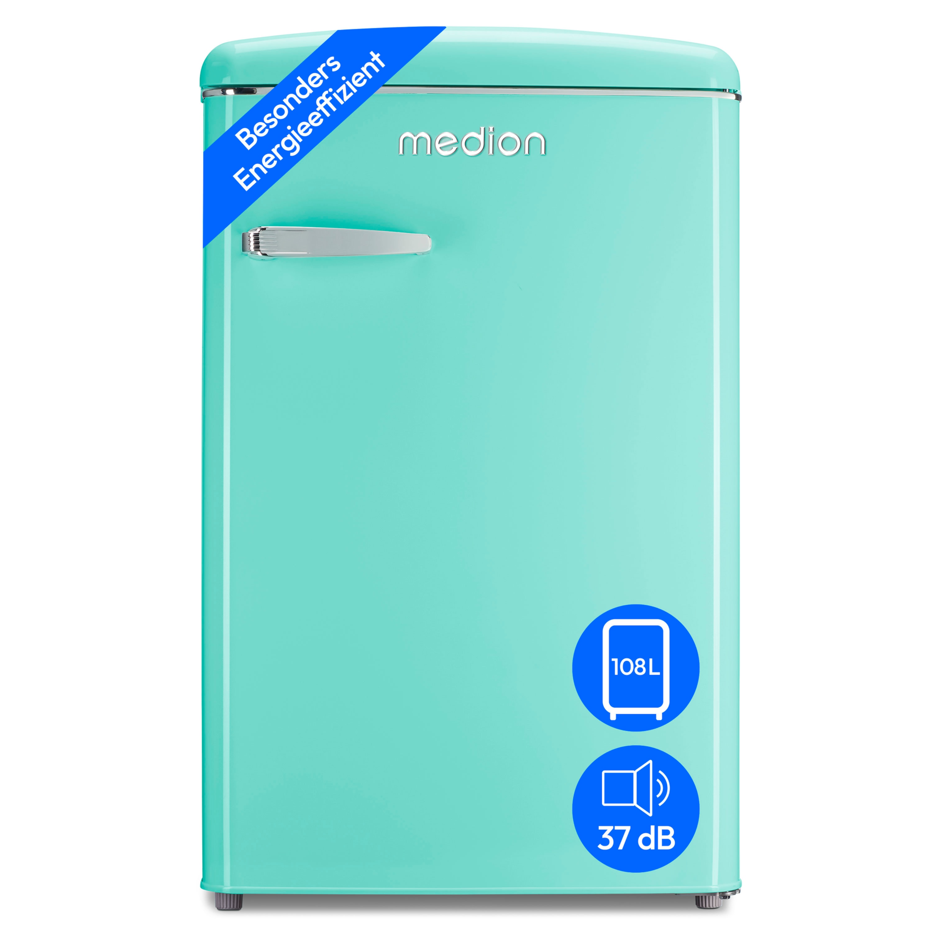 MEDION® LIFE® Retro Kühl-Gefrierkombi im MD 37790, 108 L Gesamtnutzinhalt, 37 dB, höhenverstellbare Füße, Energieeffiziensklasse D