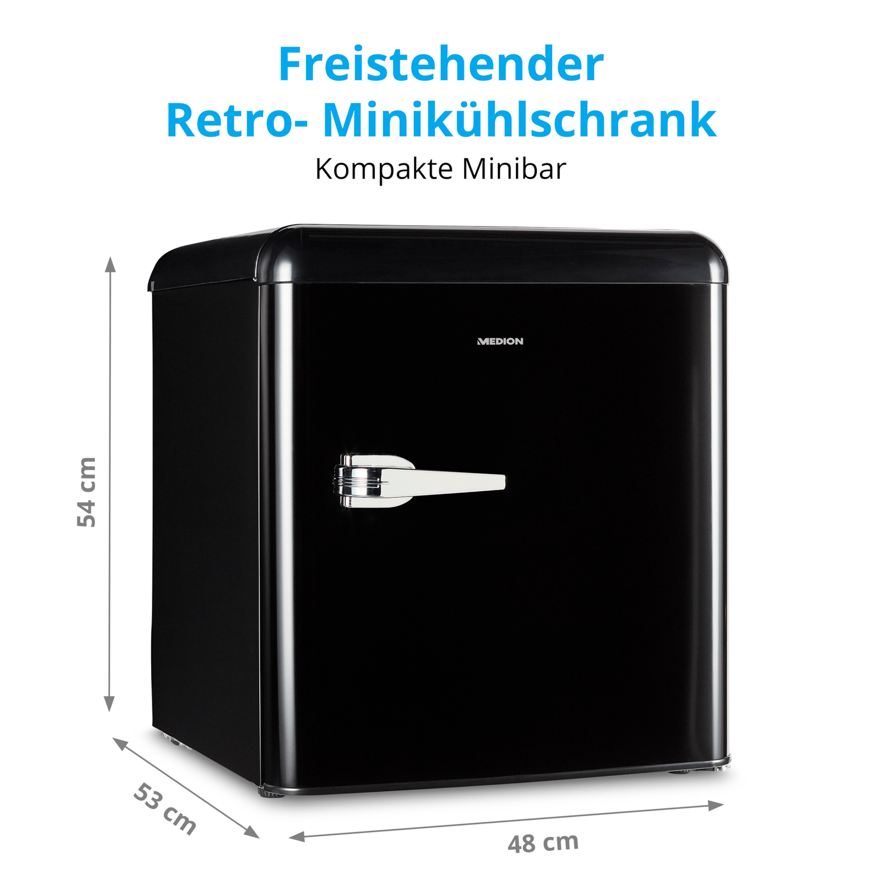 MEDION® Retro Mini-Kühlschrank MD 37171, 42 L Nutzinhalt, manuelle Temperaturkontrolle, höhenverstellbare Füße, stylisches Design