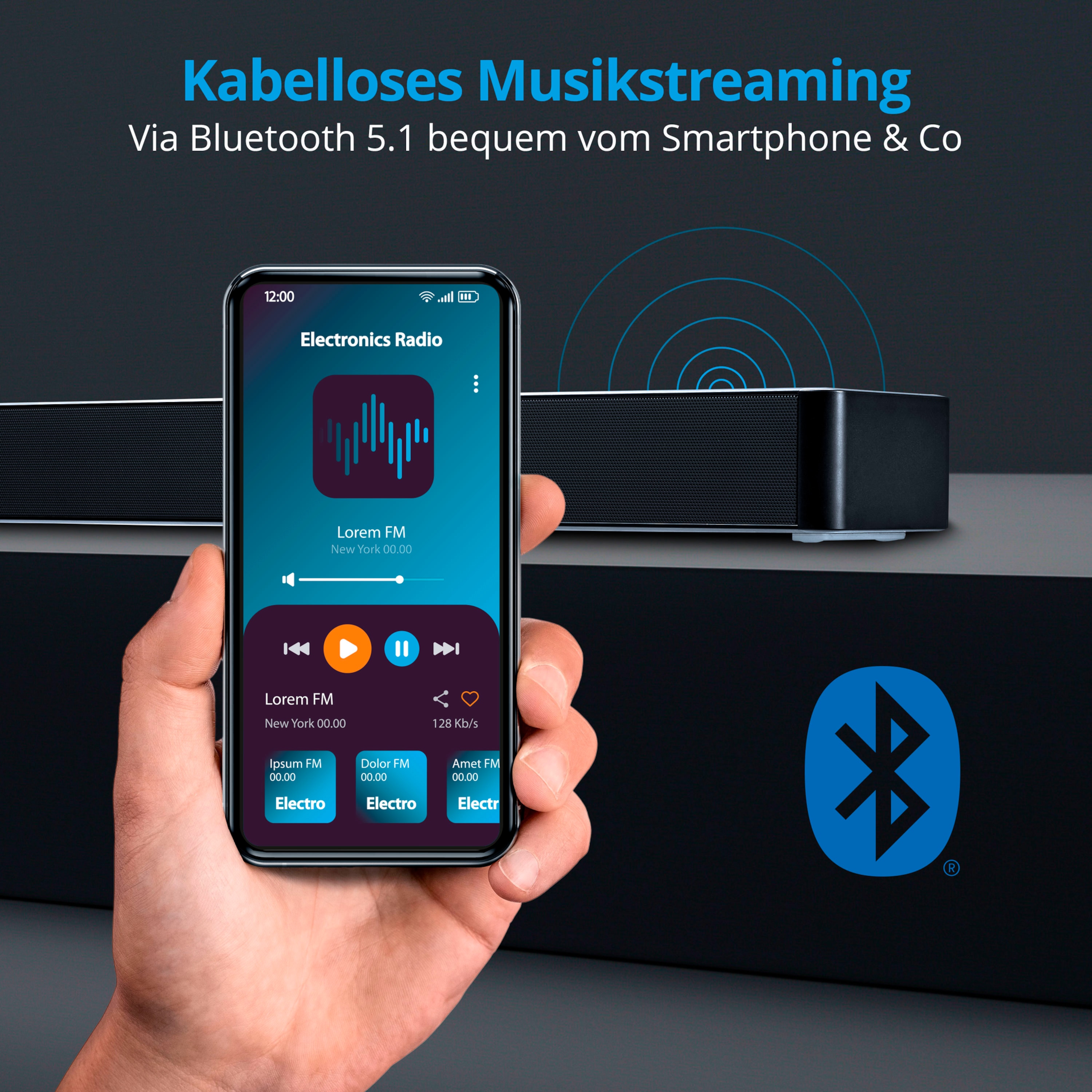 MEDION® LIFE® P61155 2.0 Soundbar, ideale Ergänzung zum TV bzw. Heimkino, kabellose Musikübertragung von Smartphone & Co via Bluetooth® 5.1, kompakte Soundbar mit Touch- & Fernbedienung