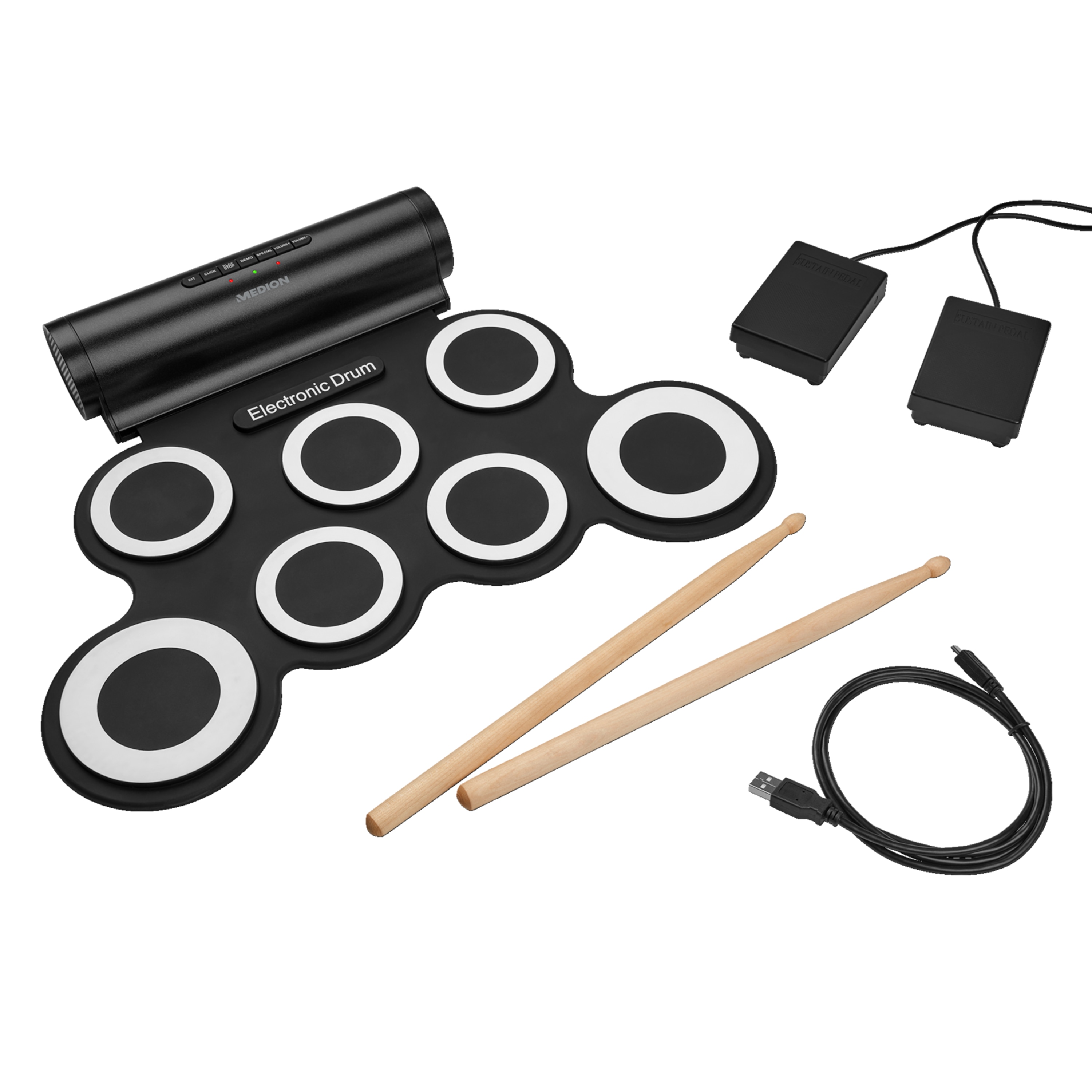 MEDION® LIFE® S67016 Elektronisches Schlagzeug, mobile Rhythmen mit dem Roll-up-Schlagzeug, portables Design, inkl. Drumsticks