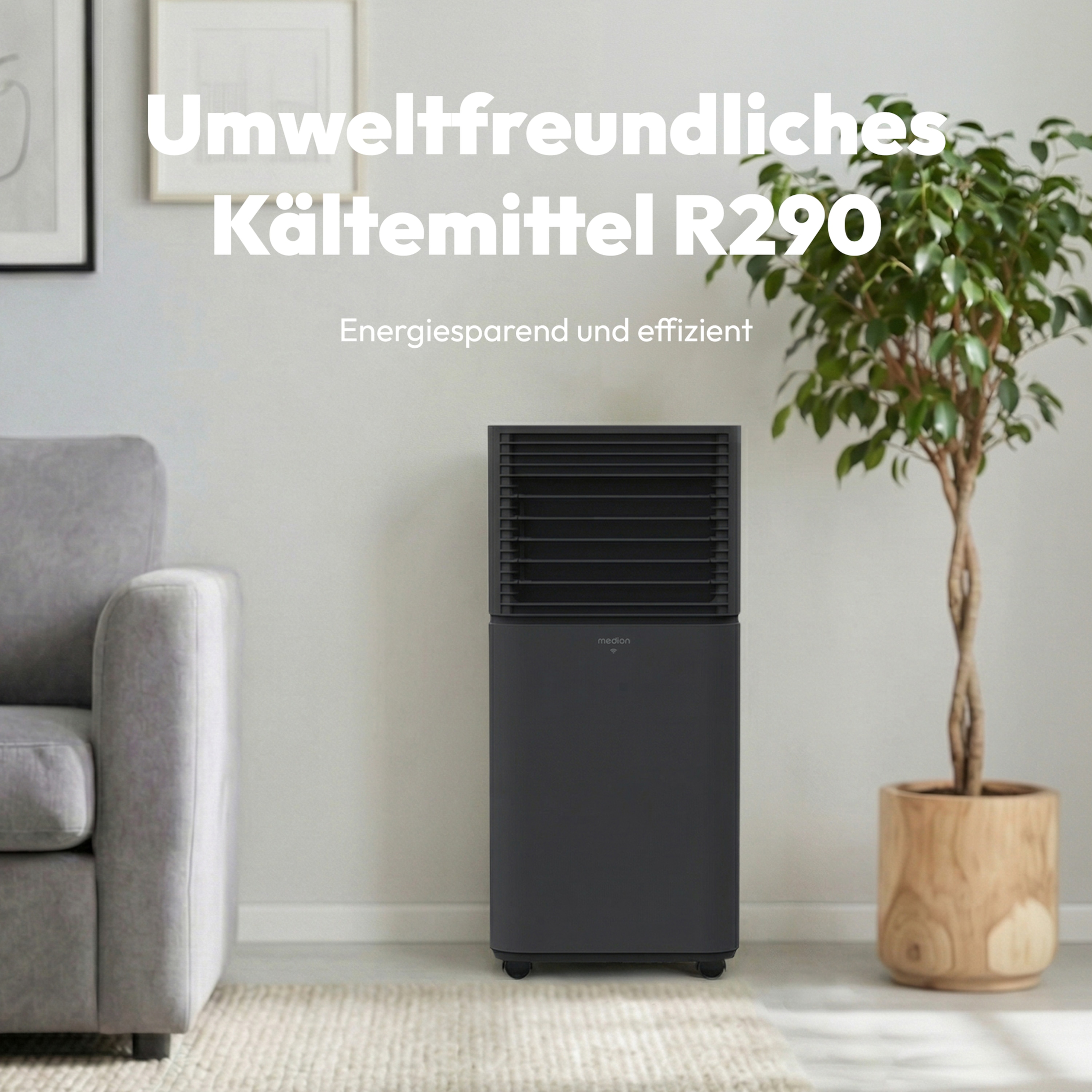 MEDION® LIFE® P701 Klimaanlage (MD 37672), Kühlen, Entfeuchten und Ventilieren, Kühlleistung 7.000 BTU, Kühlmittel R290, max. 25m², Luftdurchsatz 290 m³/h, App- und Sprachsteuerung, Inkl. Fenster-Kit