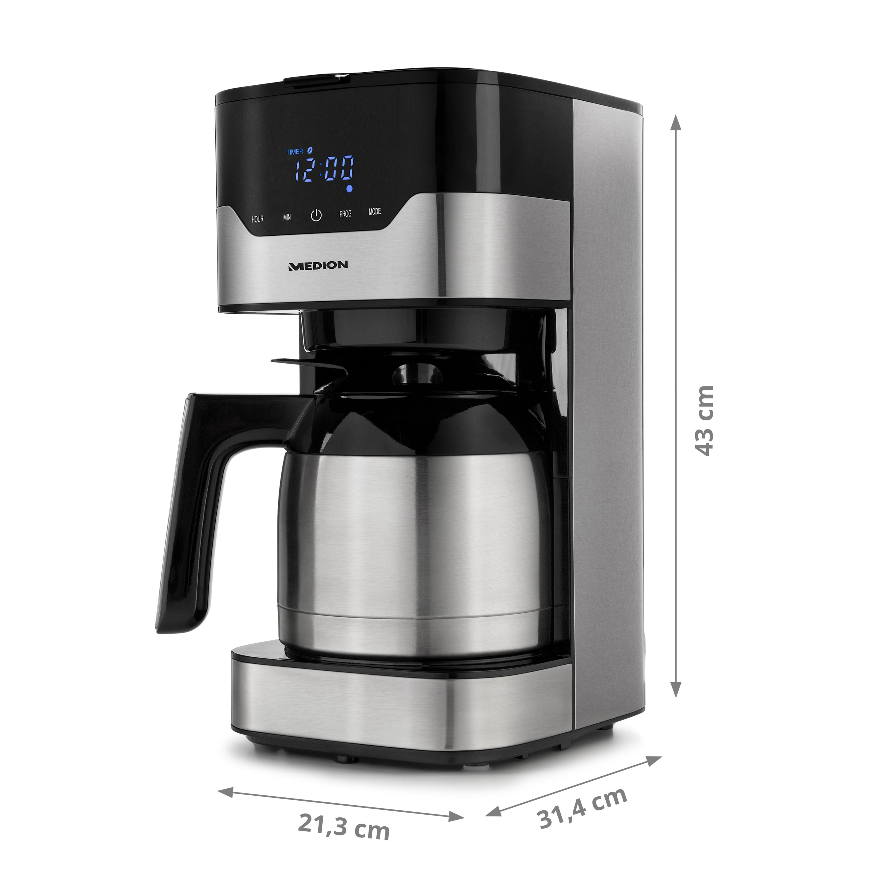 MEDION® LIFE® Kaffeemaschine mit Thermoskanne MD 18458, Timer-Funktion, Tropf-Stopp, 900 Watt, 1,1 Liter Fassungsvermögen, Aromawahlschalter