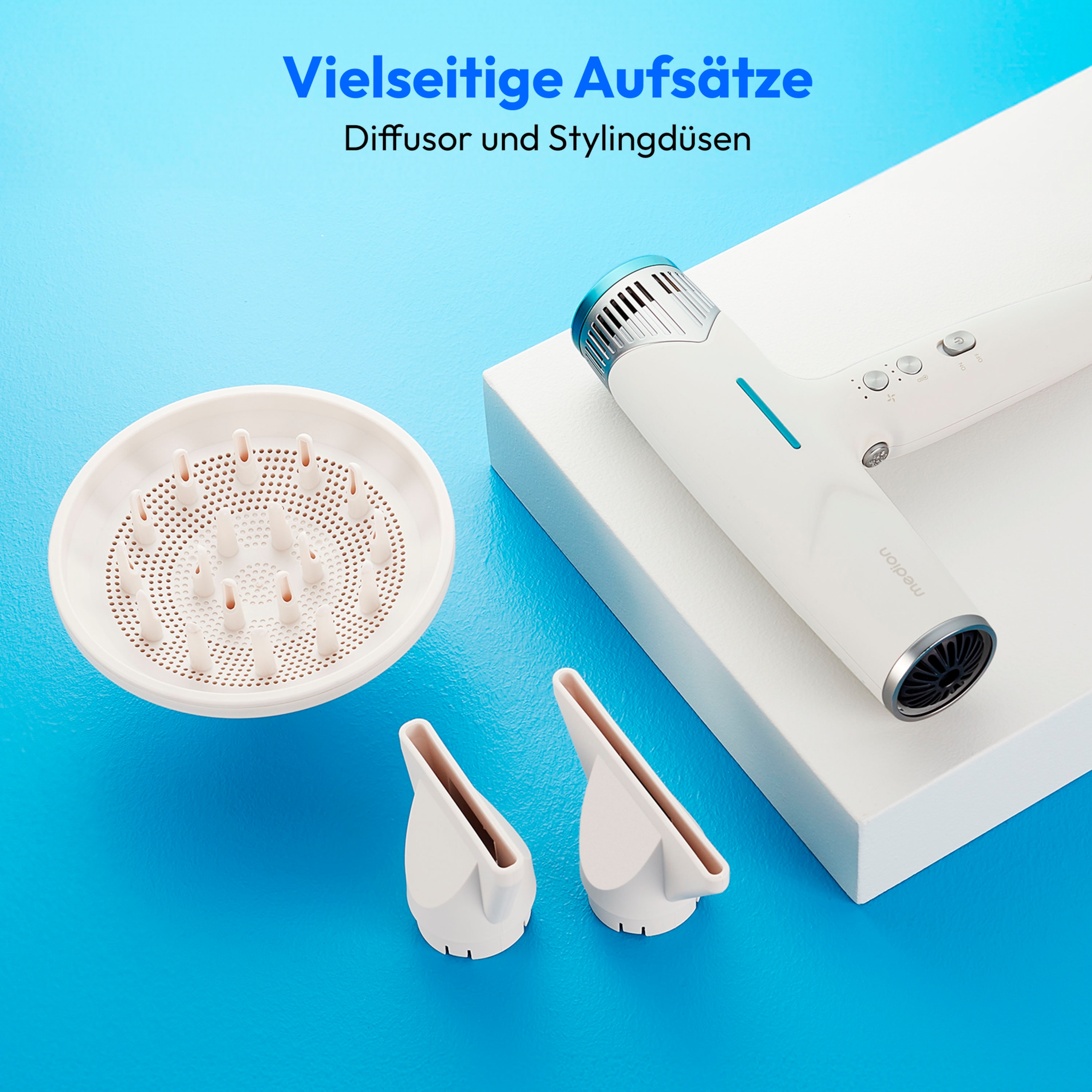 MEDION® LIFE HD2 Haartrockner mit Ionen-Technologie, 1.500 Watt, Selbstreinigungsfunktion, Vielseitige Aufsätze: Stylingdüsen und Diffusor, 3 Temperatur- und 3 Luftstromstufen